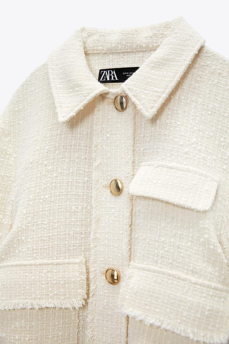 Ecru Boho Textured Collared Shirt - L