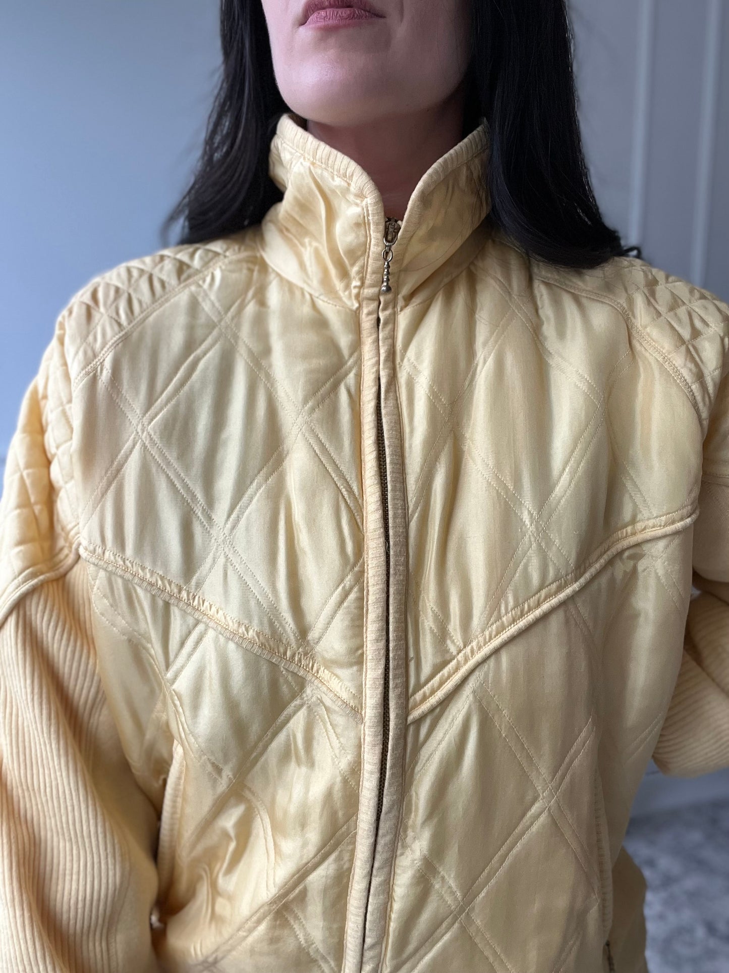 Yellow Silk Bomber Jacket - Sz. L