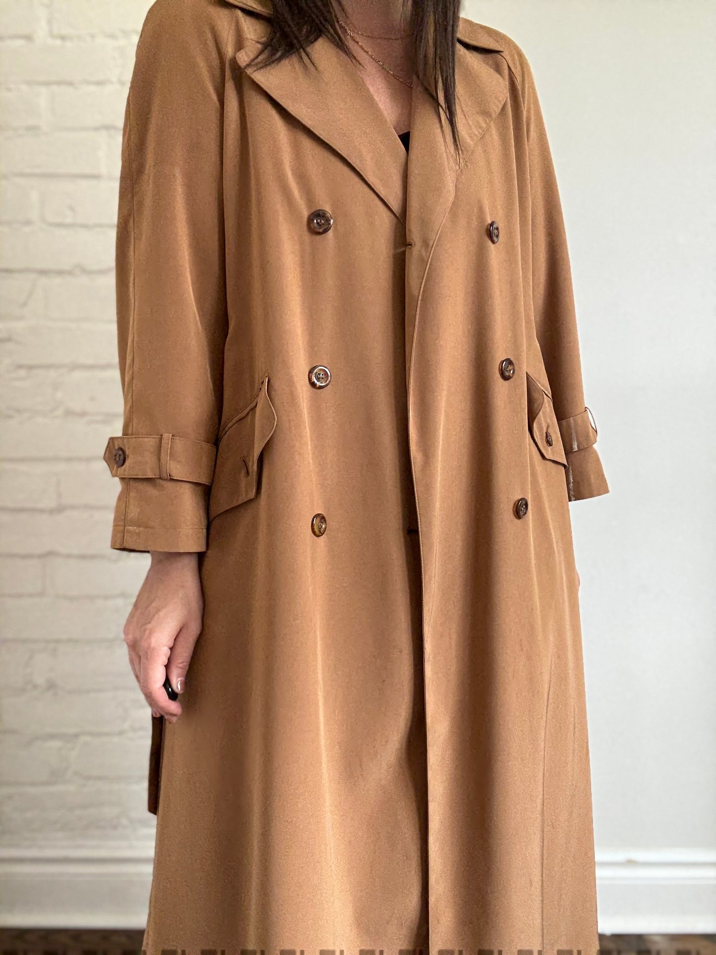 Detailed Camel Trench Coat - Size L