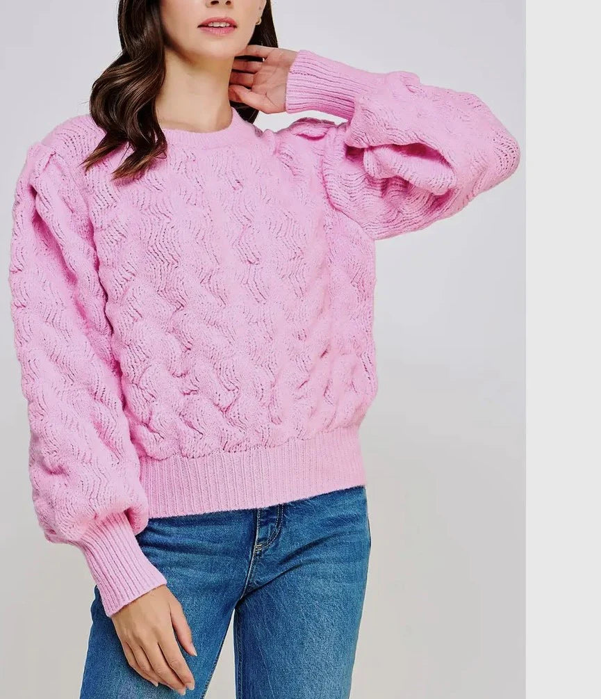 Textured Wave Knit Sweater - M