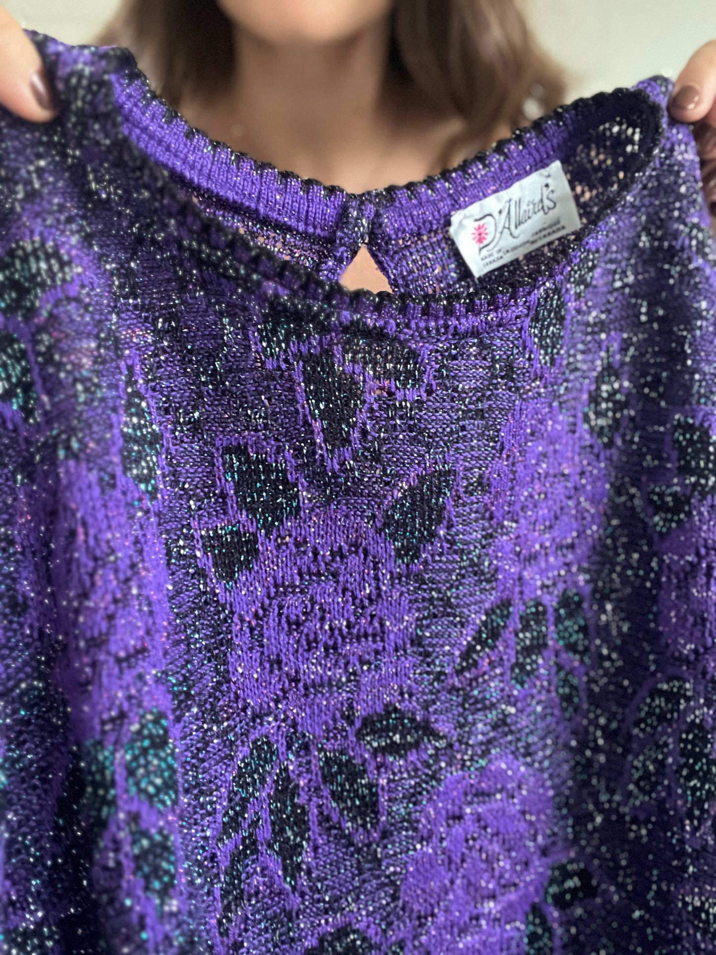 Metallic Purple Rose Sweater - S/M