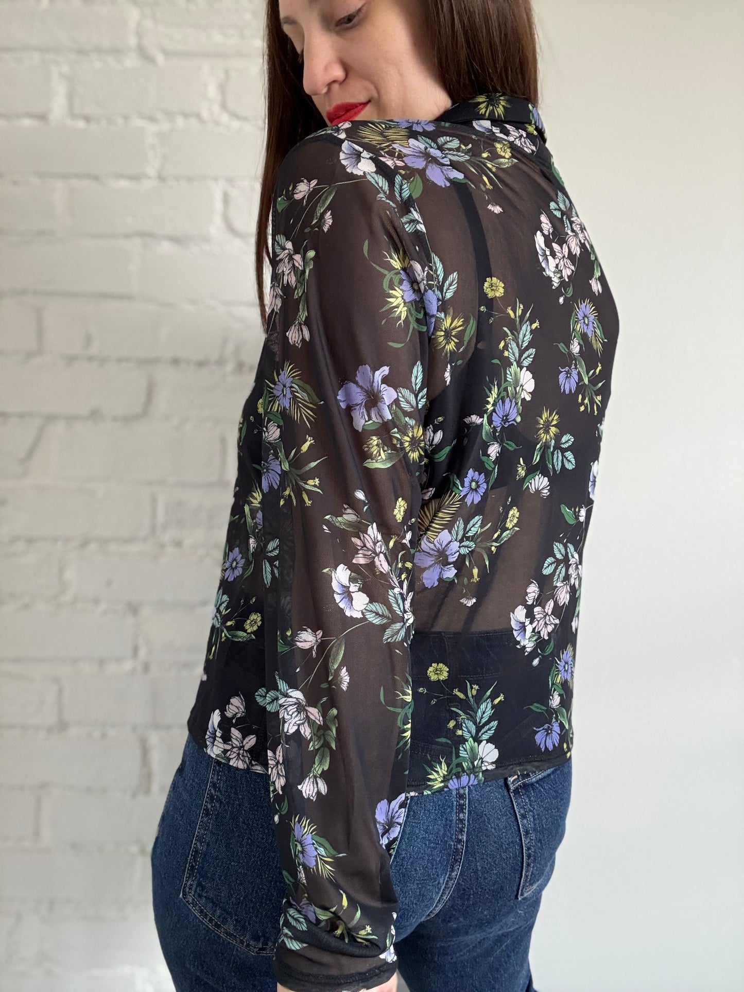 Tulle Floral Button-Up - Sz. XL