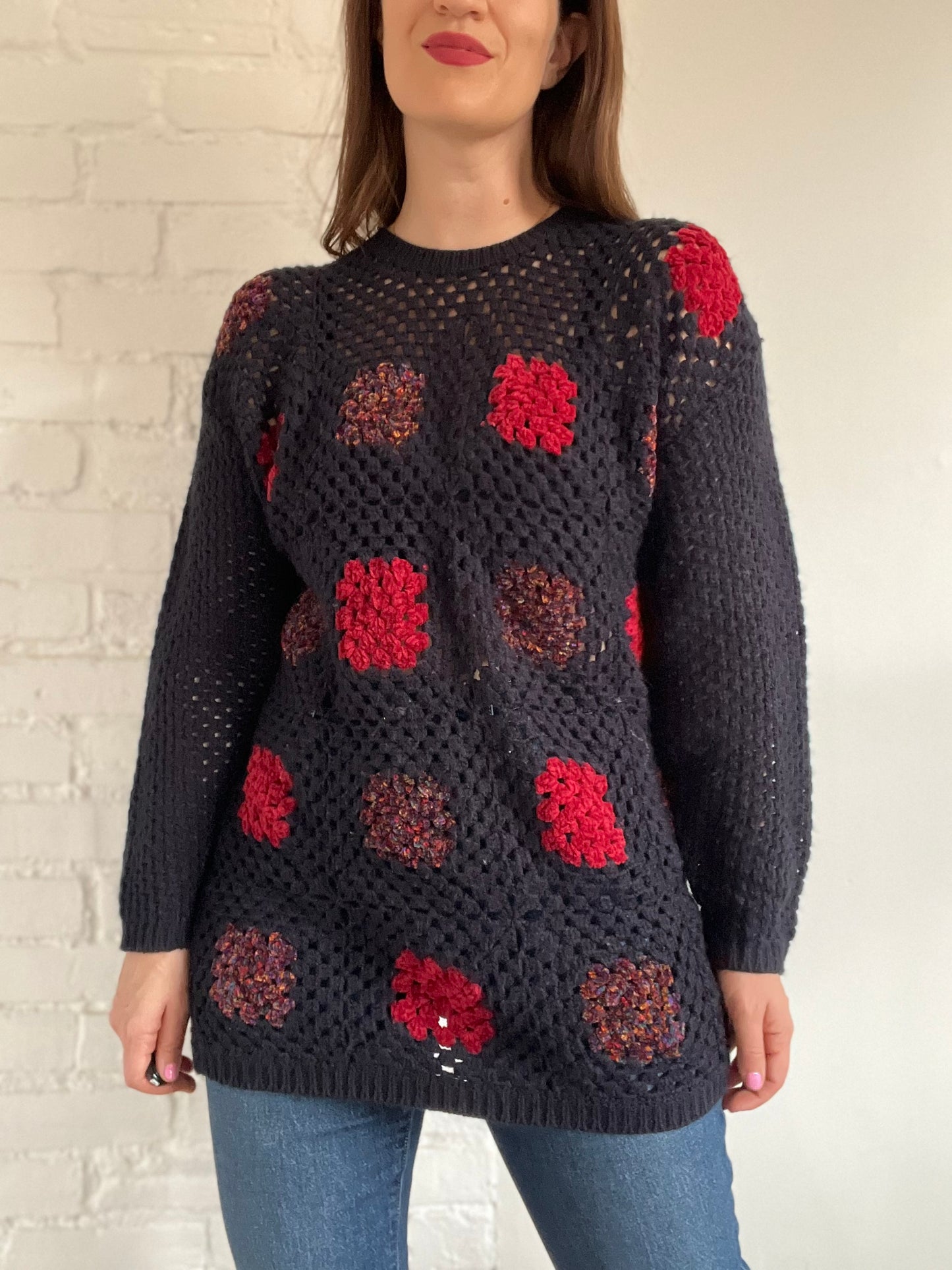 Granny Square Crochet Pullover - L