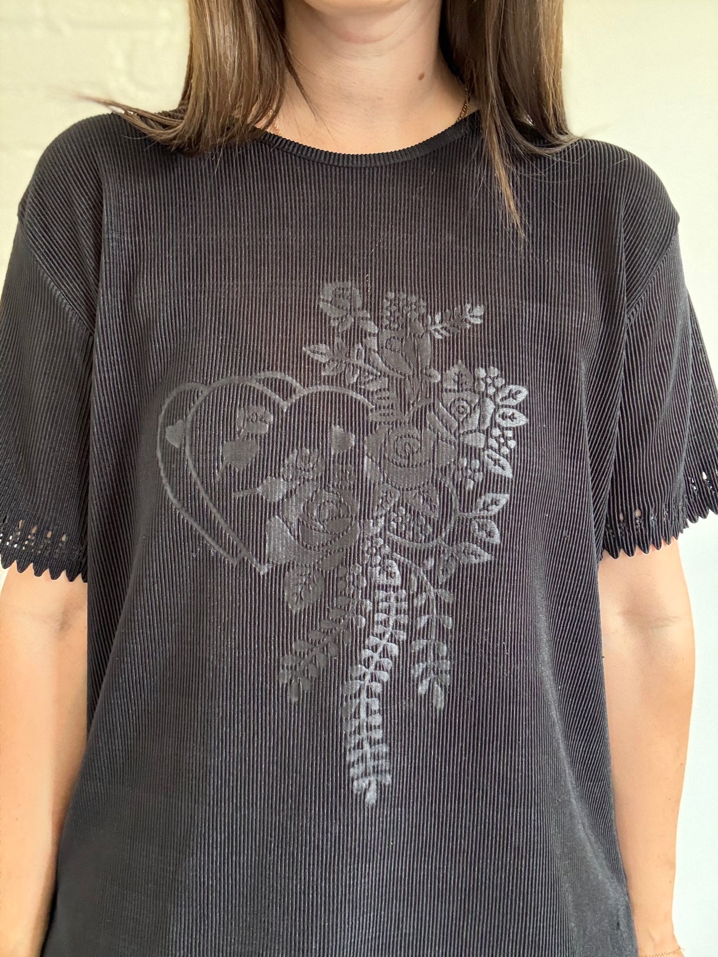 Black Plisse Floral Shirt - Size L