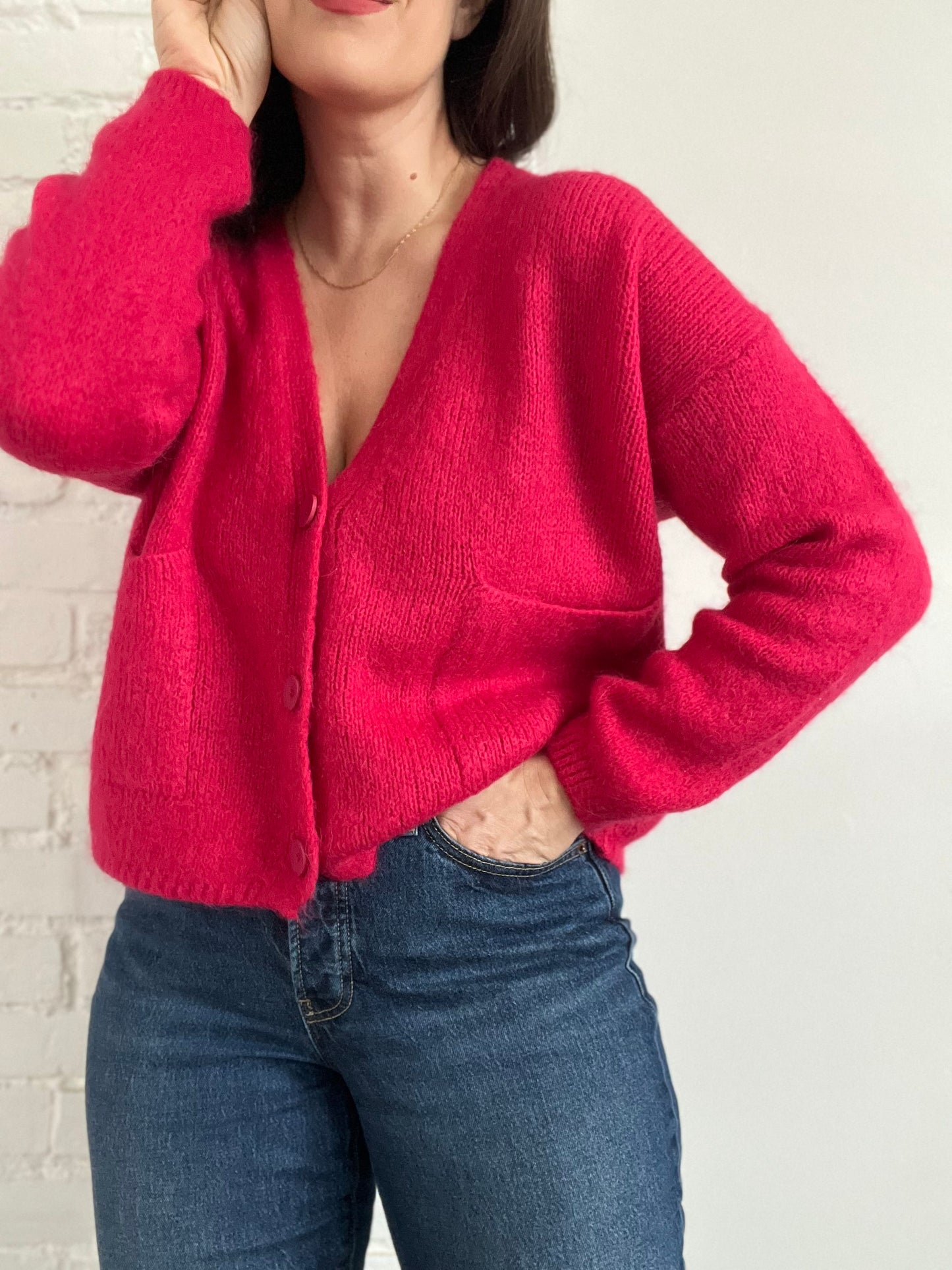 Chunky Pink Wool Cardigan - M/L