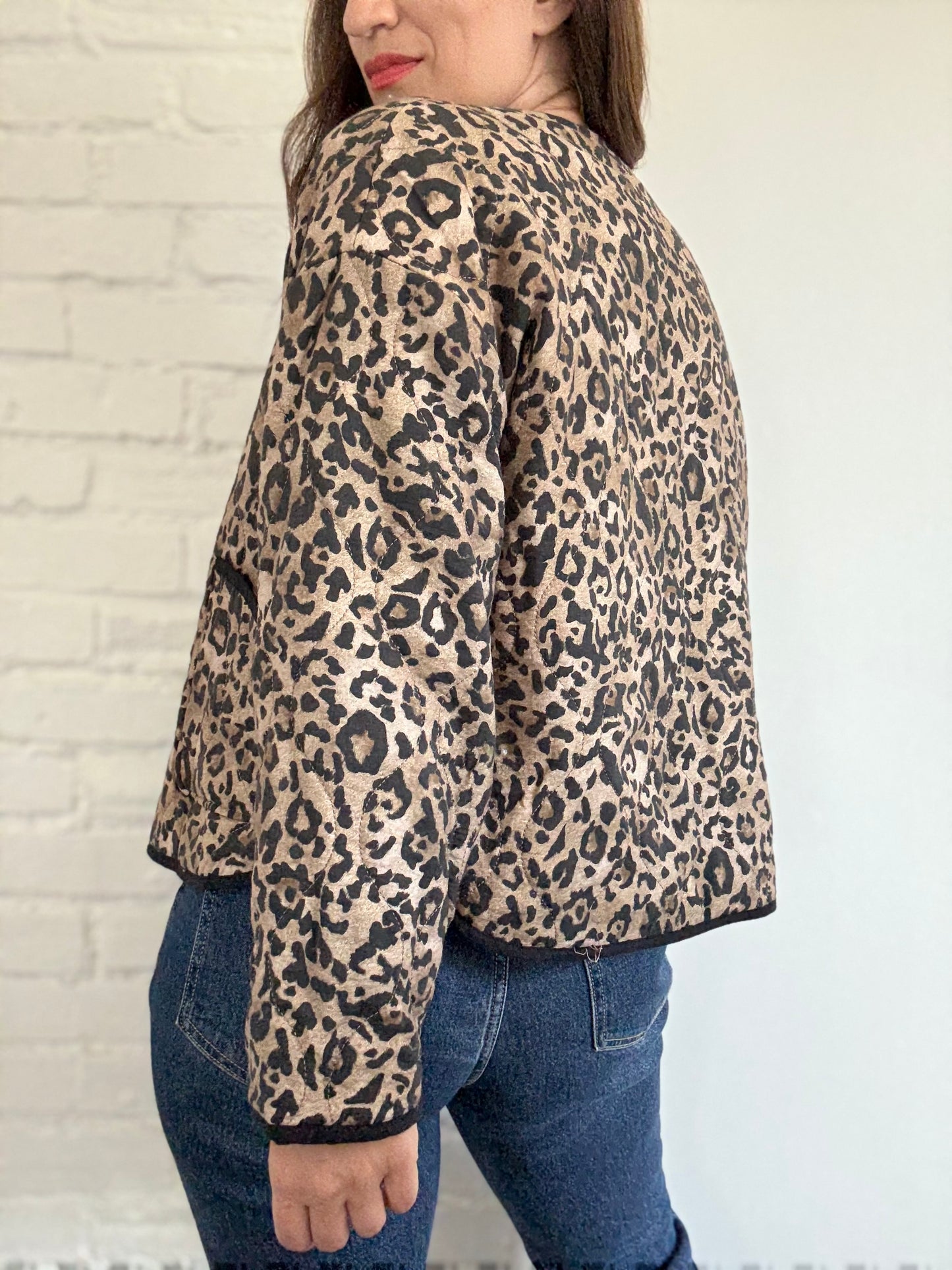 Leopard Quilted Jacket - Size S (oversized)