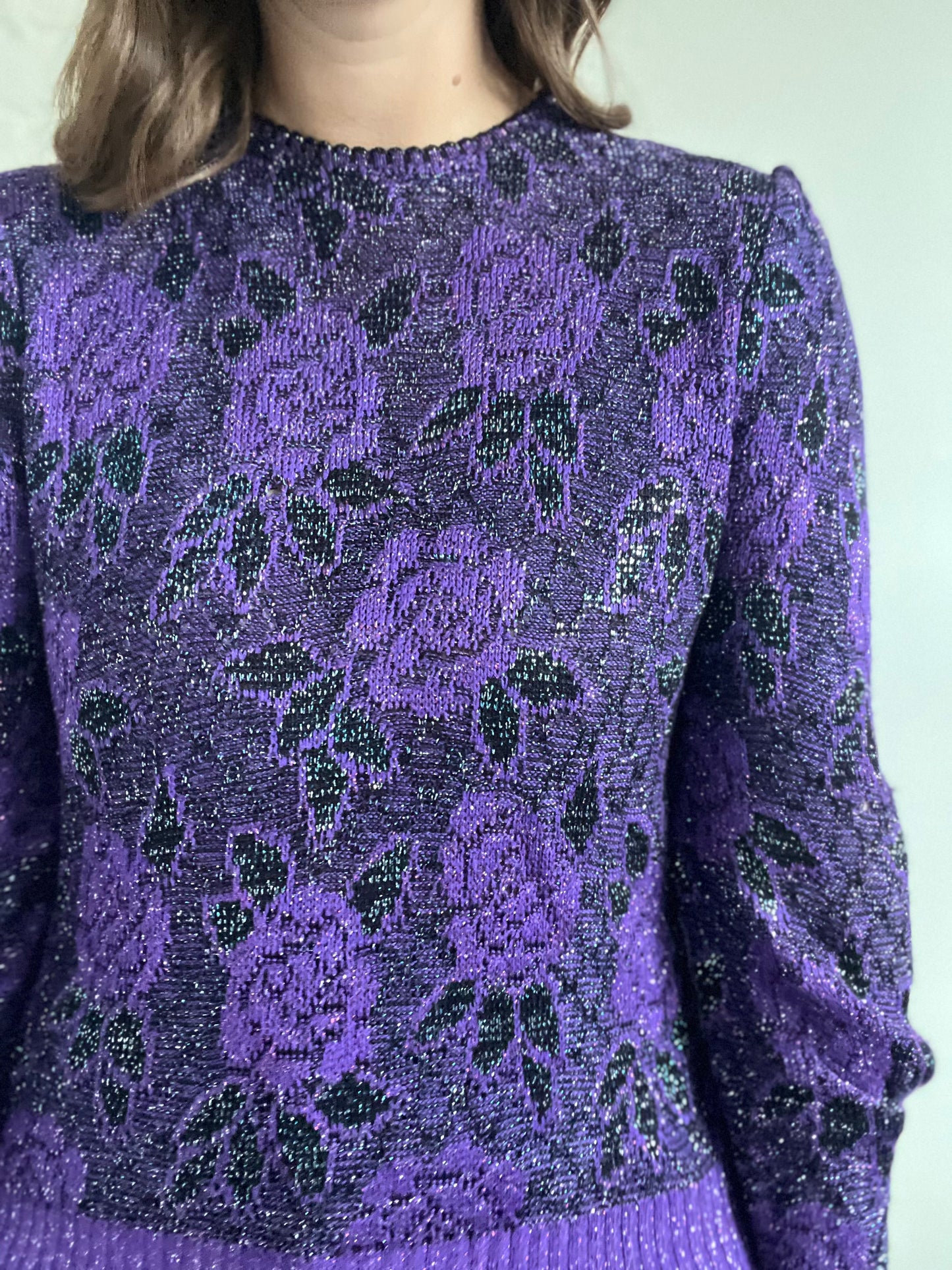 Metallic Purple Rose Sweater - S/M