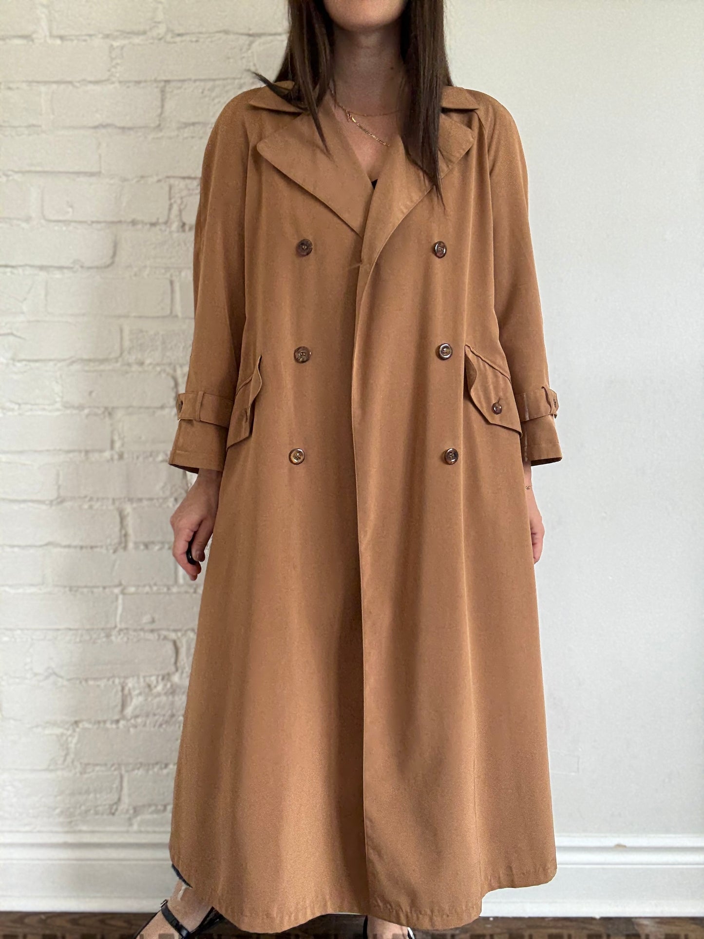 Detailed Camel Trench Coat - Size L