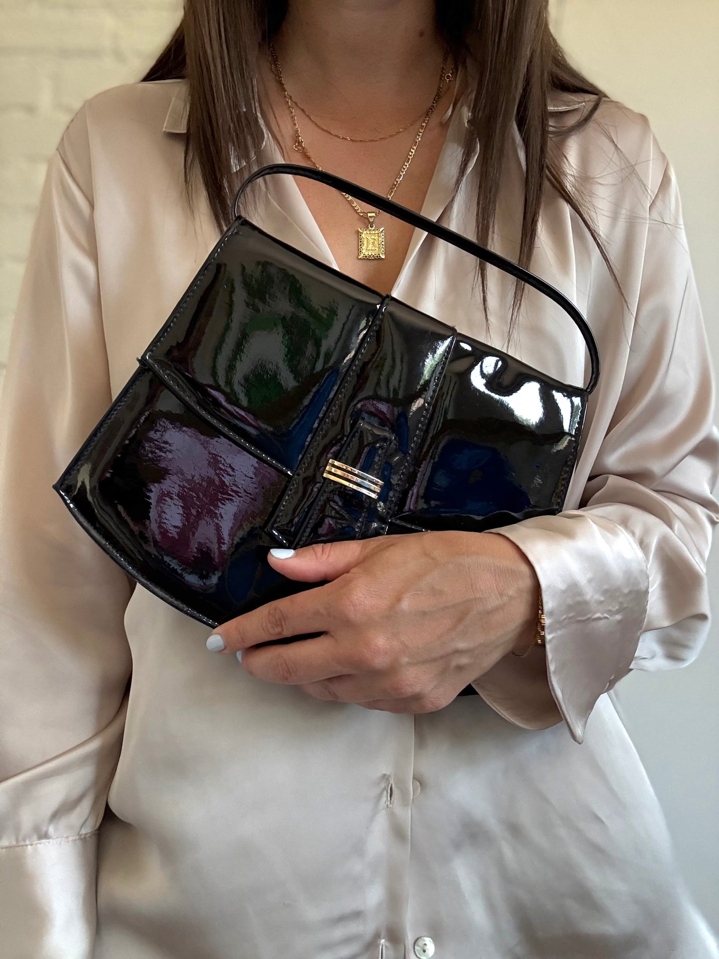 Black Patent Faux Leather Purse