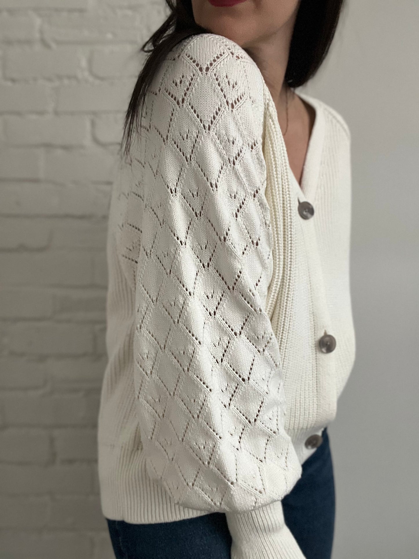 Cream Textured Knit Cardigan - XL