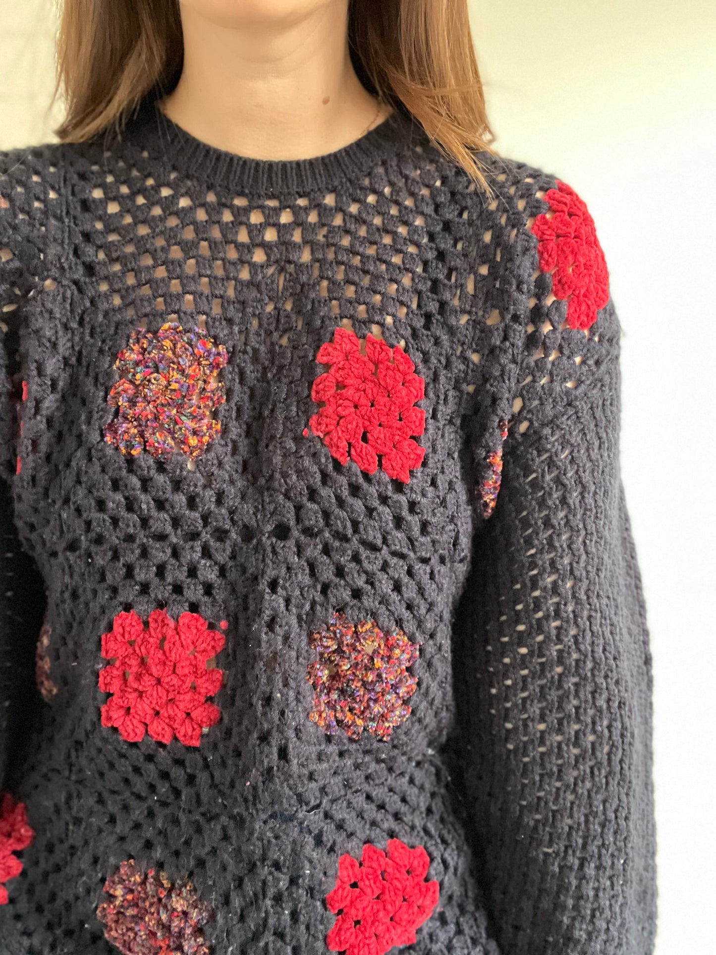 Granny Square Crochet Pullover - L