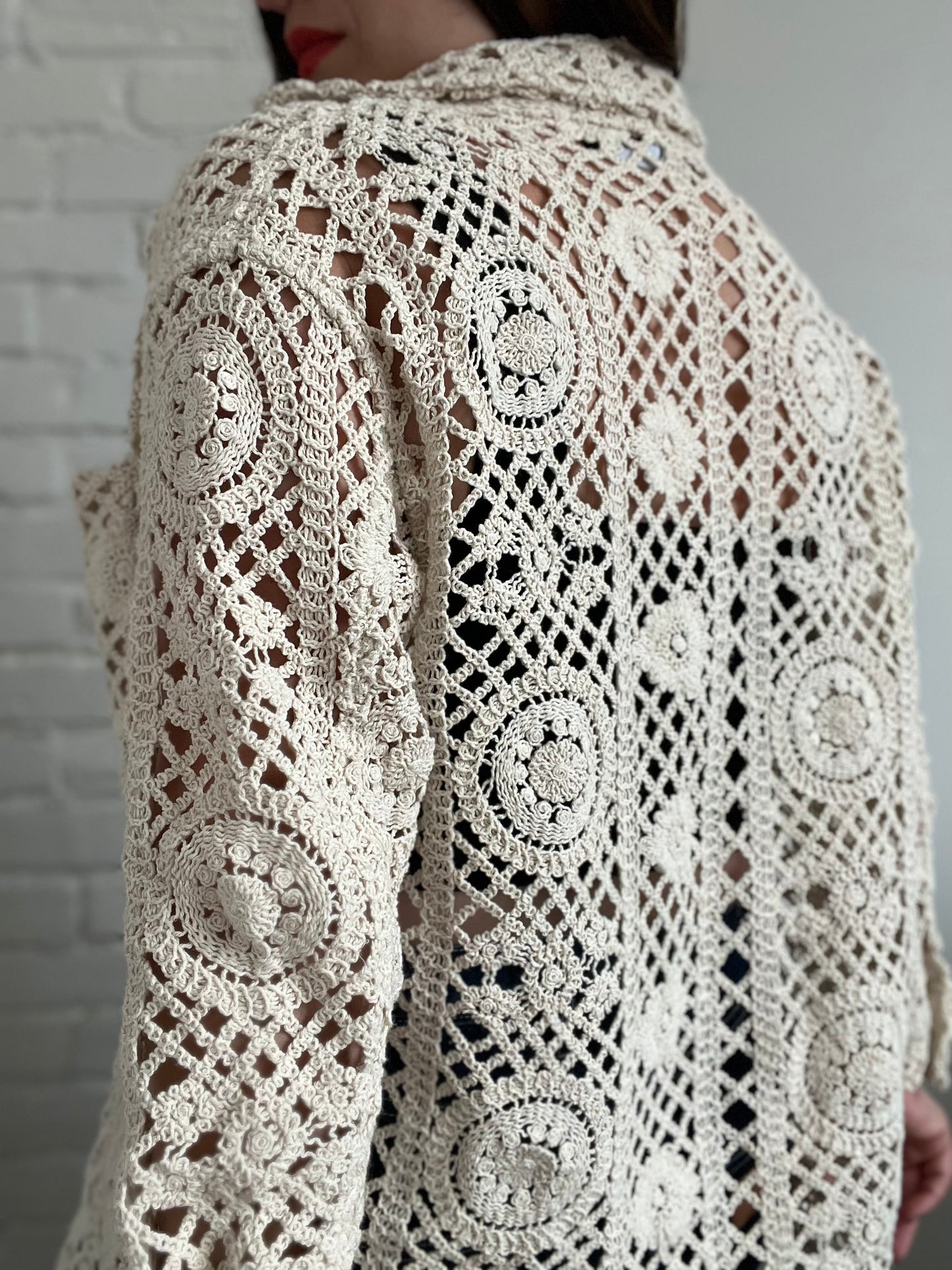 Crochet Knit Cardigan - Size S (Very Oversized)