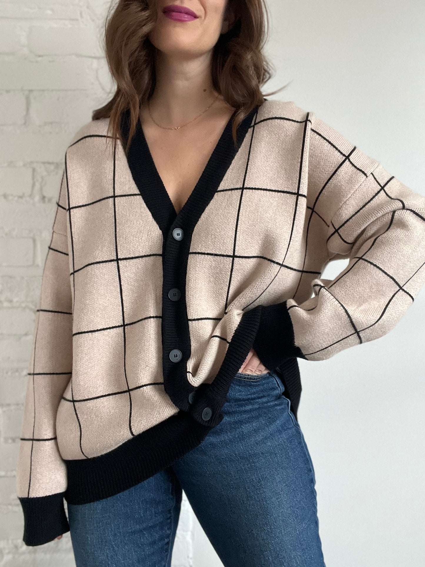 Oak + Fort Grid Cardigan - Sz. S (Oversized)