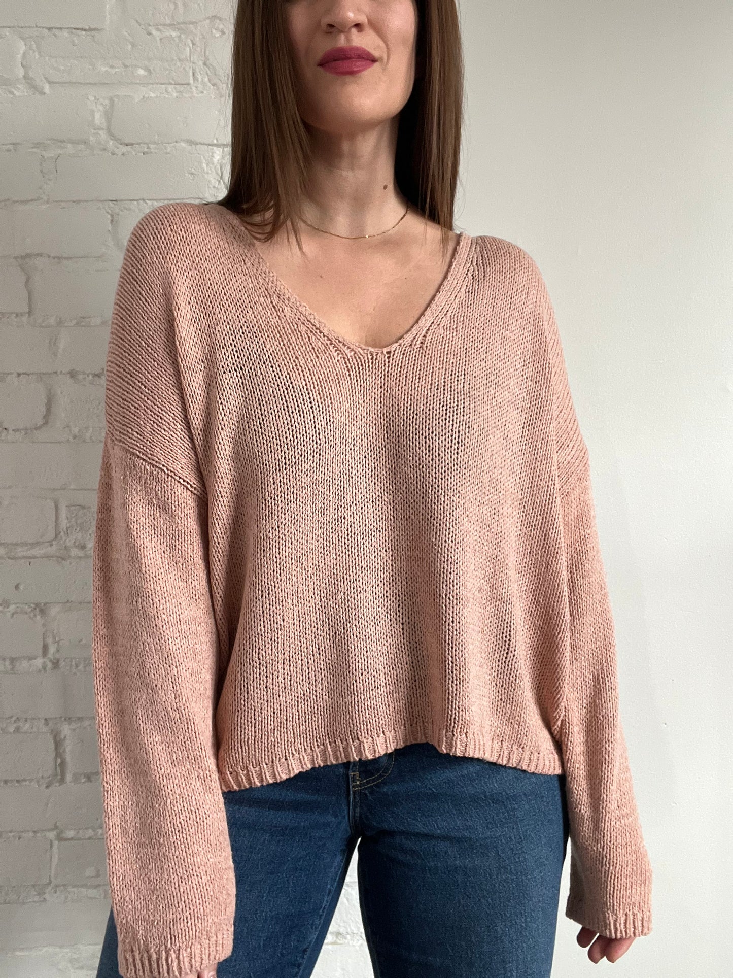 Cotton Blush Knit Sweater - L