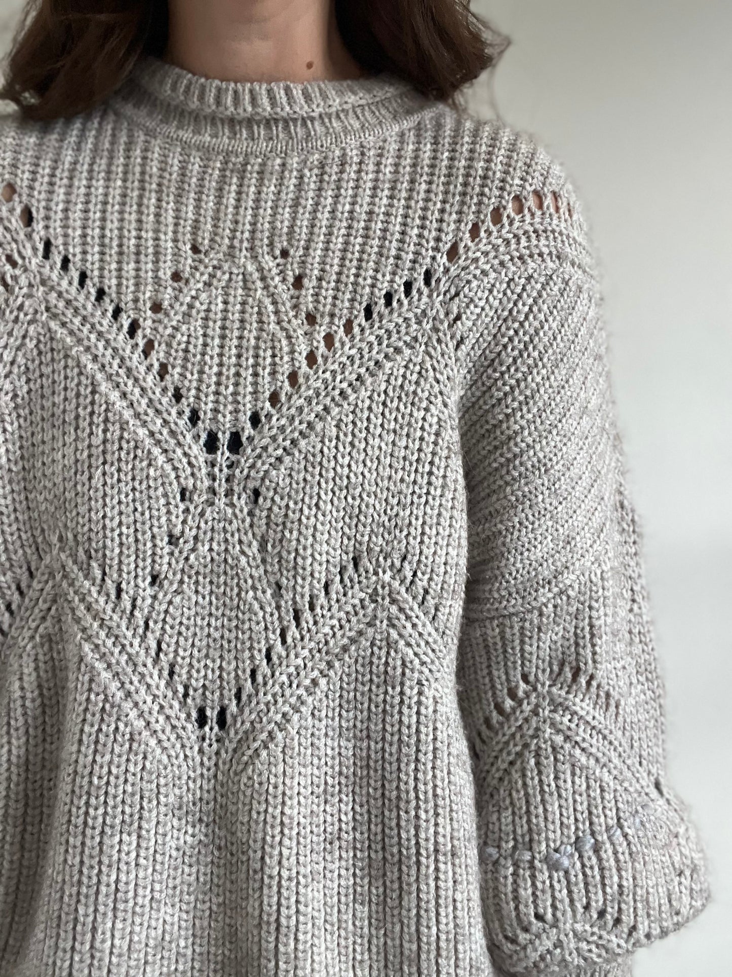 Oatmeal Pointelle Sweater - L