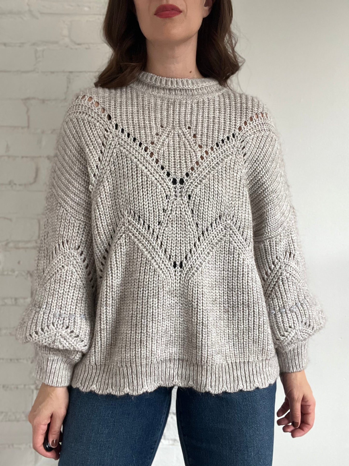 Oatmeal Pointelle Sweater - L