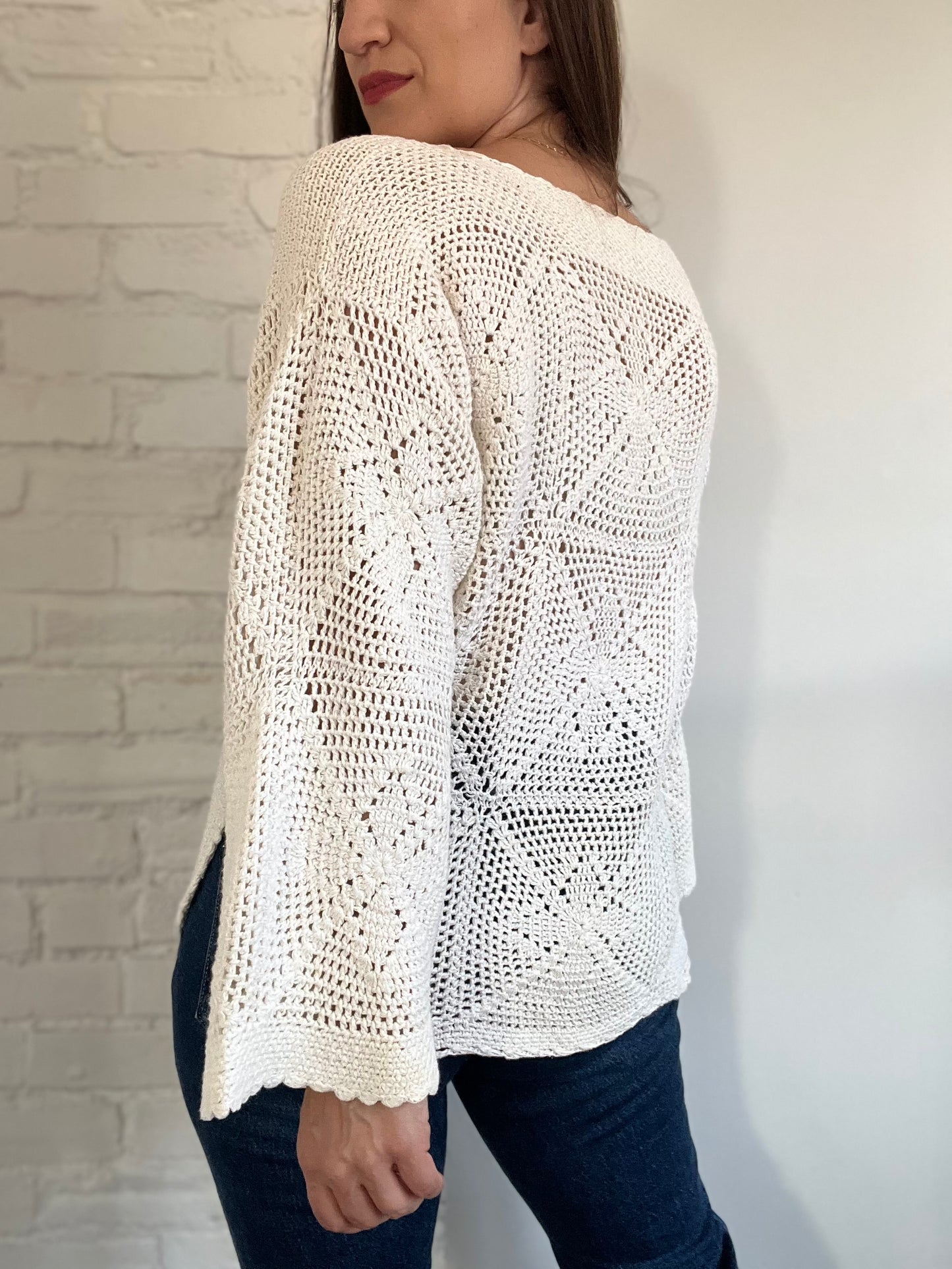 Vintage Ivory Knit Sweater - M/L