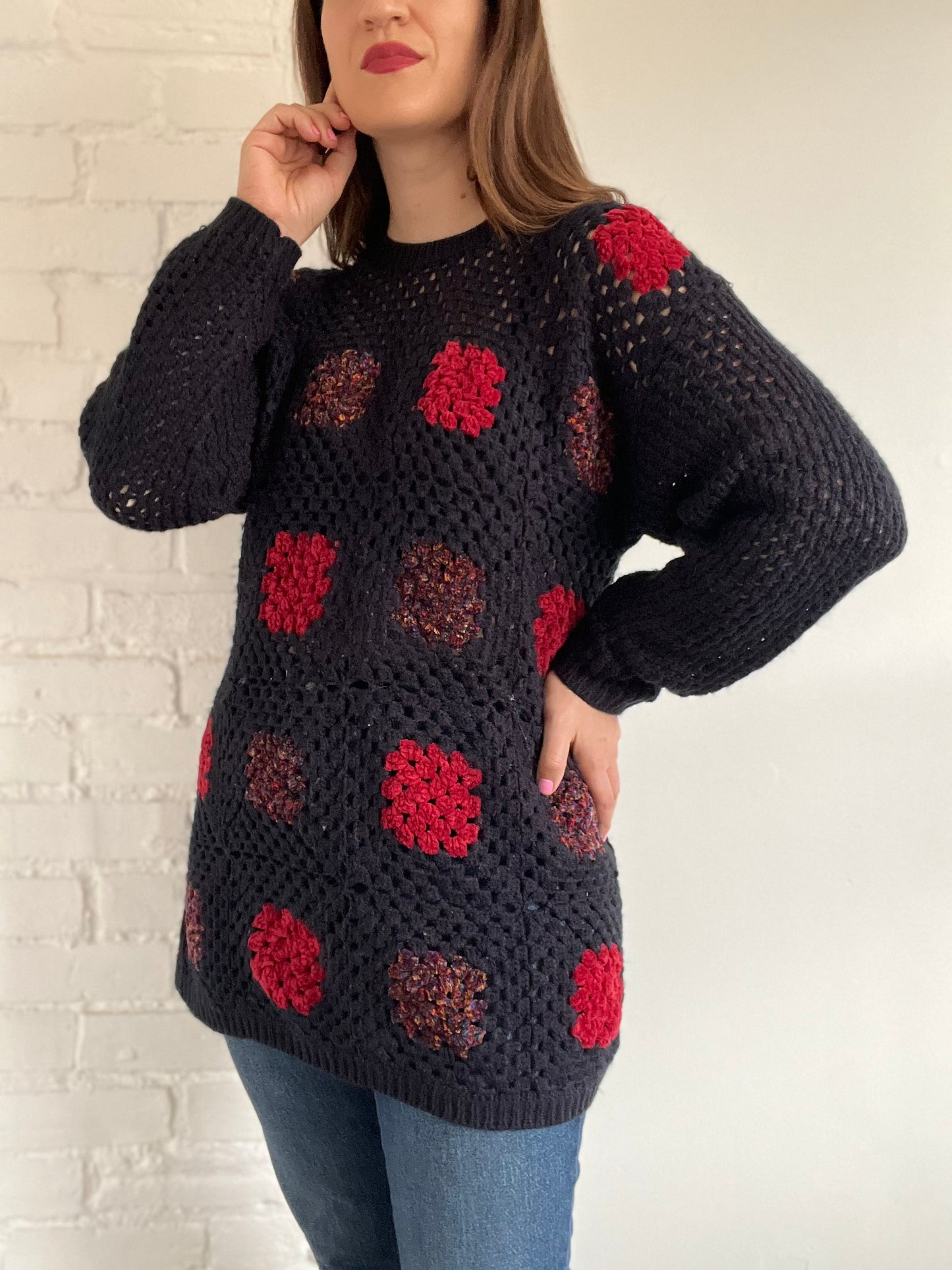 Granny Square Crochet Pullover - L