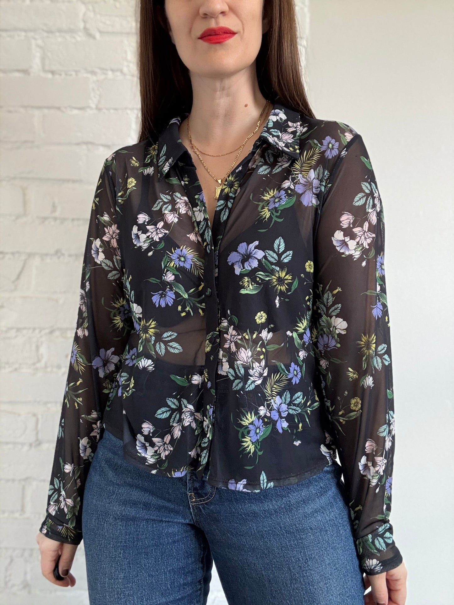 Tulle Floral Button-Up - Sz. XL