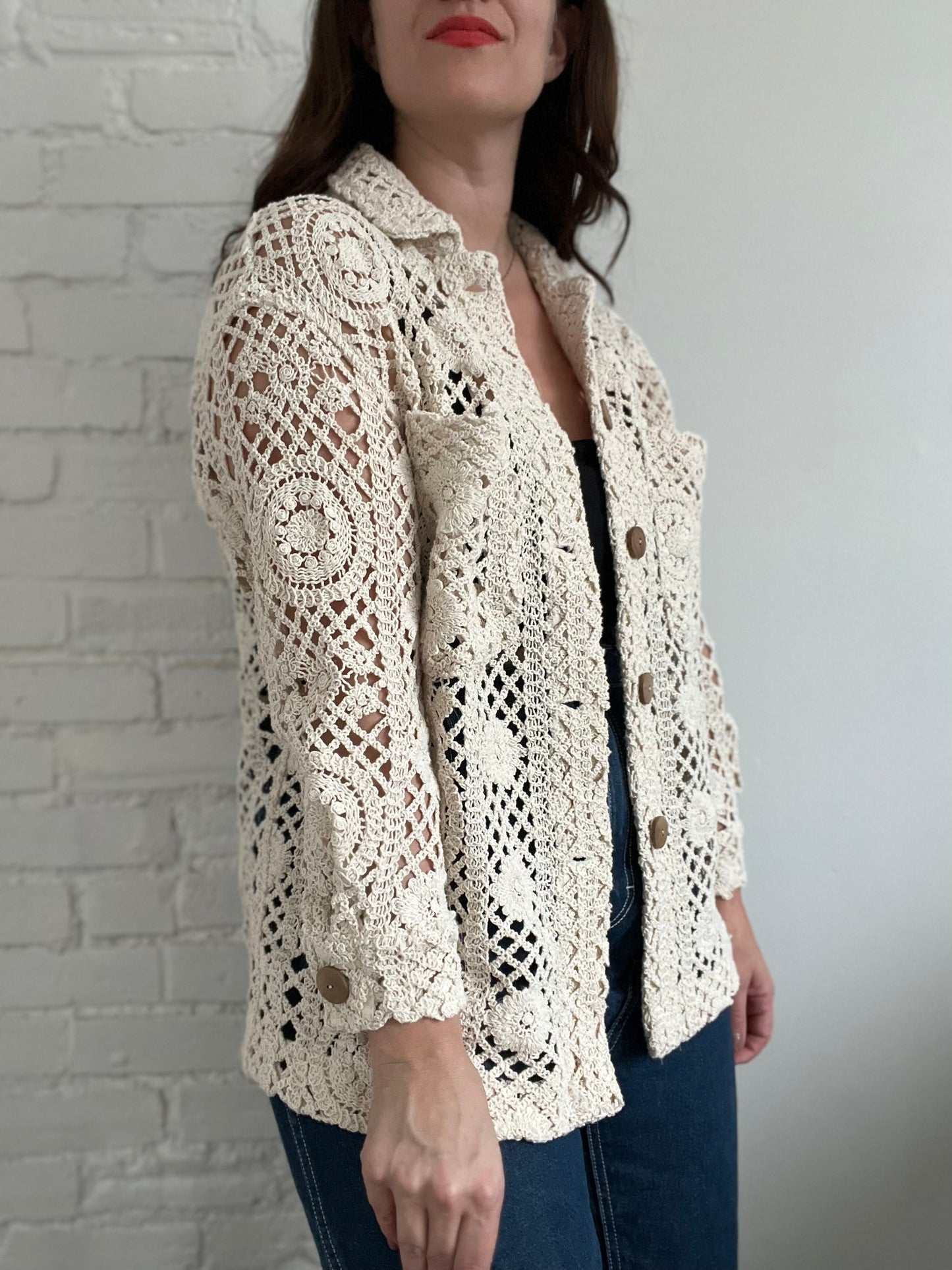 Crochet Knit Cardigan - Size S (Very Oversized)