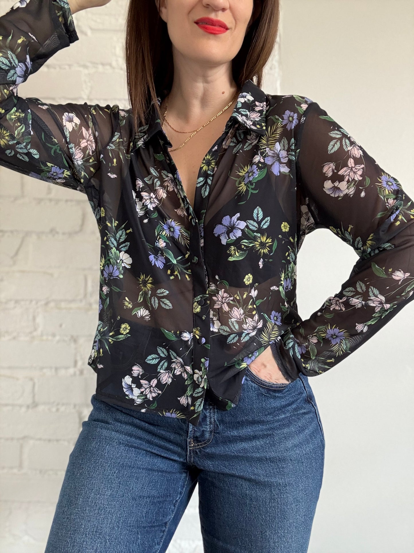 Tulle Floral Button-Up - Sz. XL