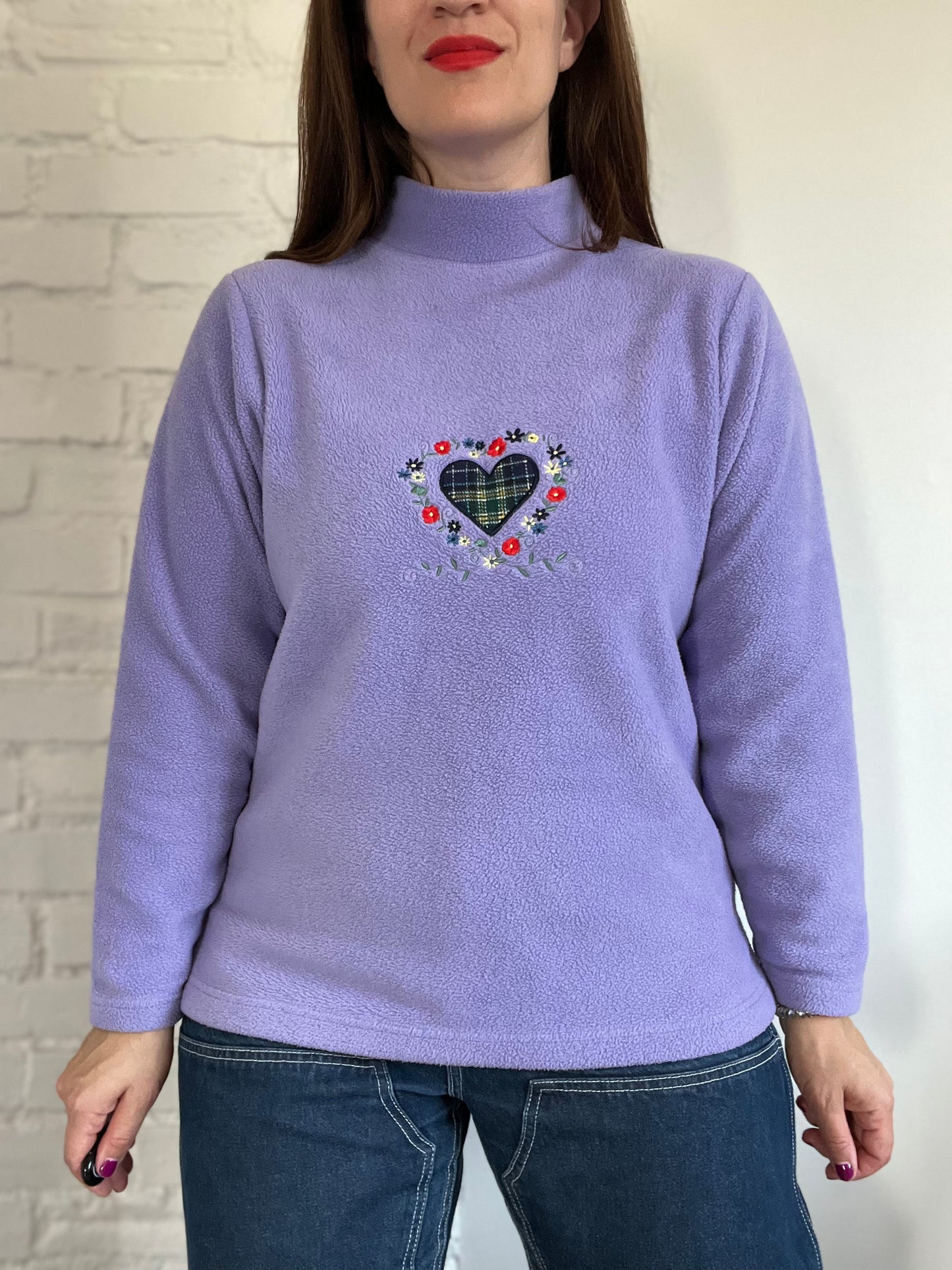 Lavender Heart Fleece Pullover - Size S