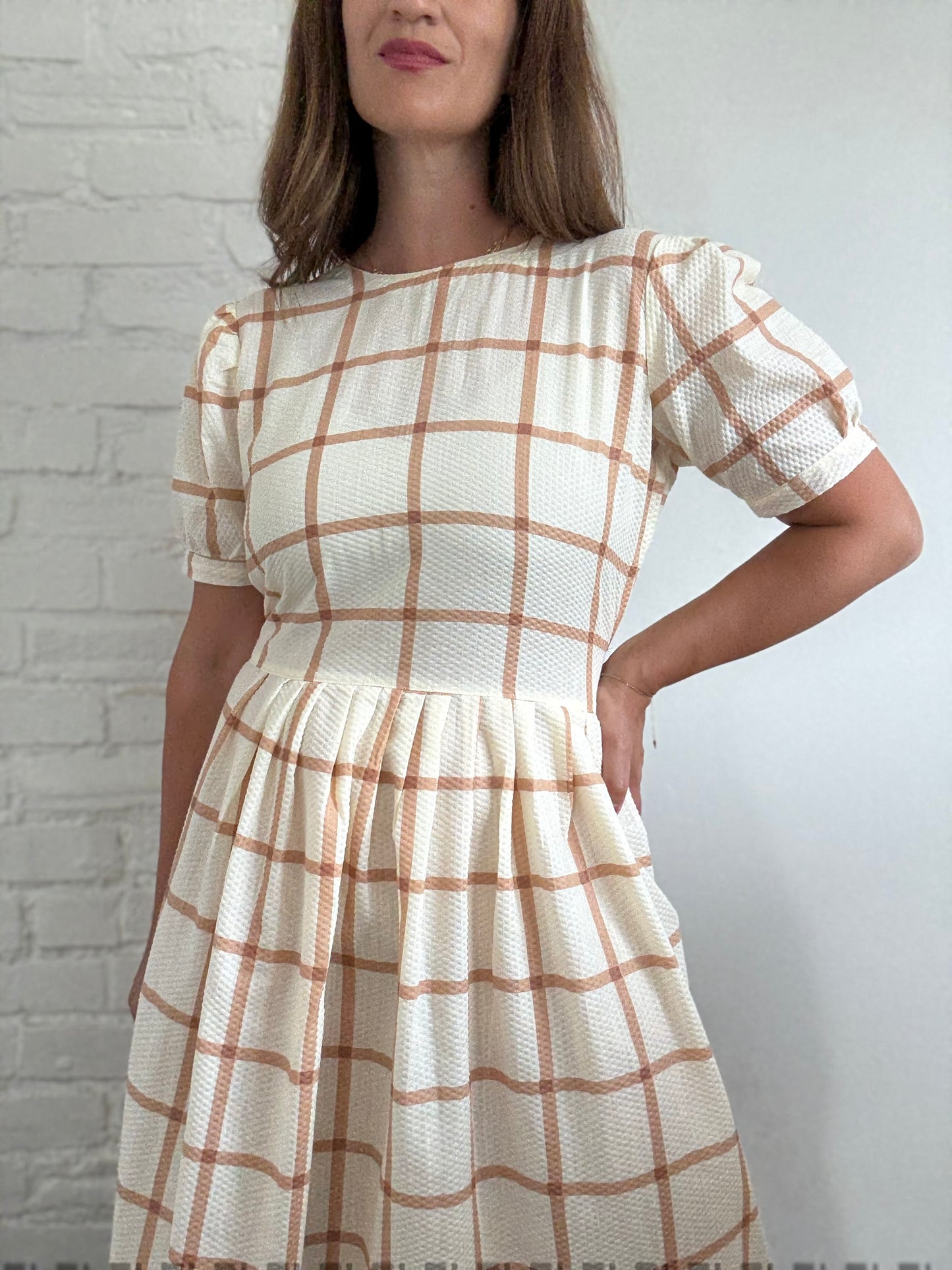 Handmade Caramel Plaid Dress - Size L