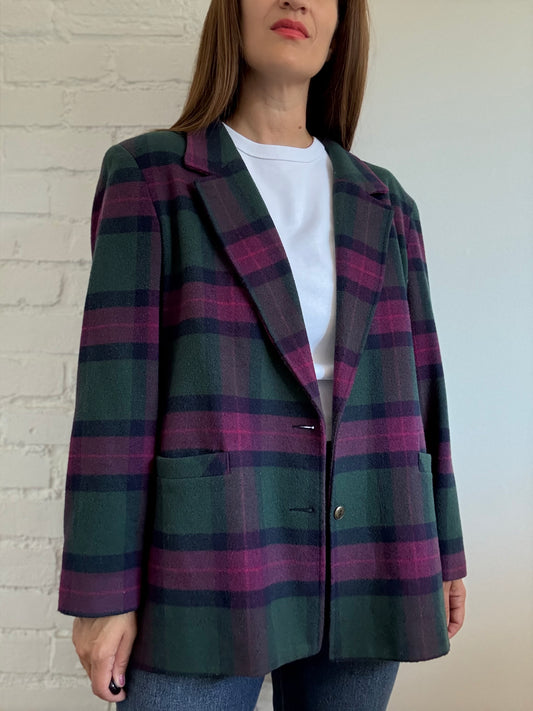 Wool Plaid Menswear Blazer - Size 16 or XL