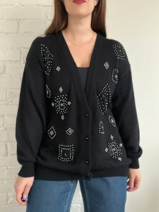 Pearl Beaded Slouchy Cardigan - L