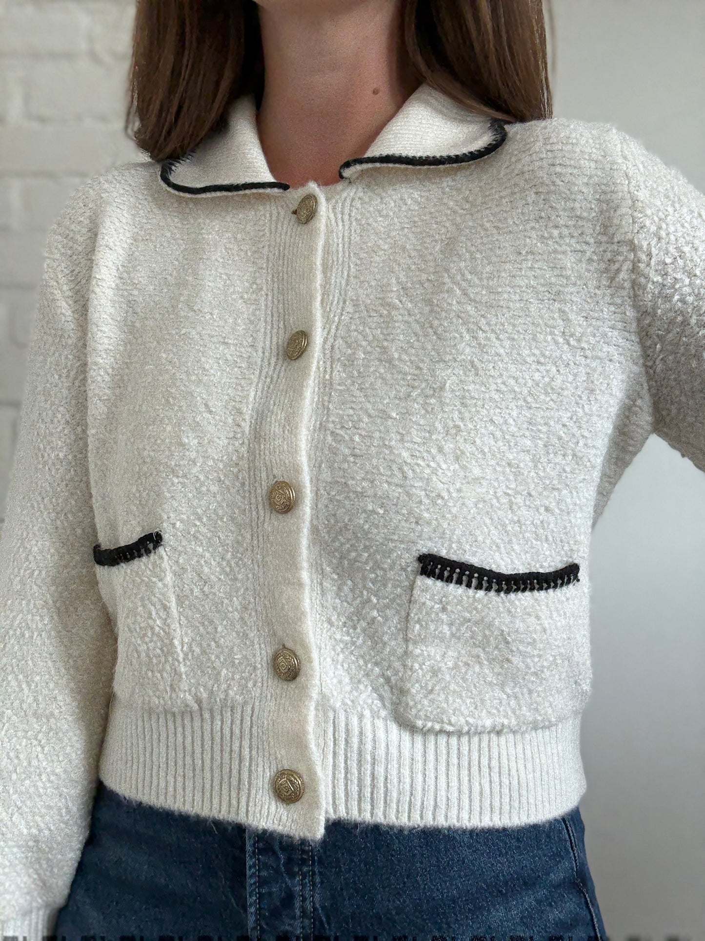Mango Contrast Trims Sweater - Size L