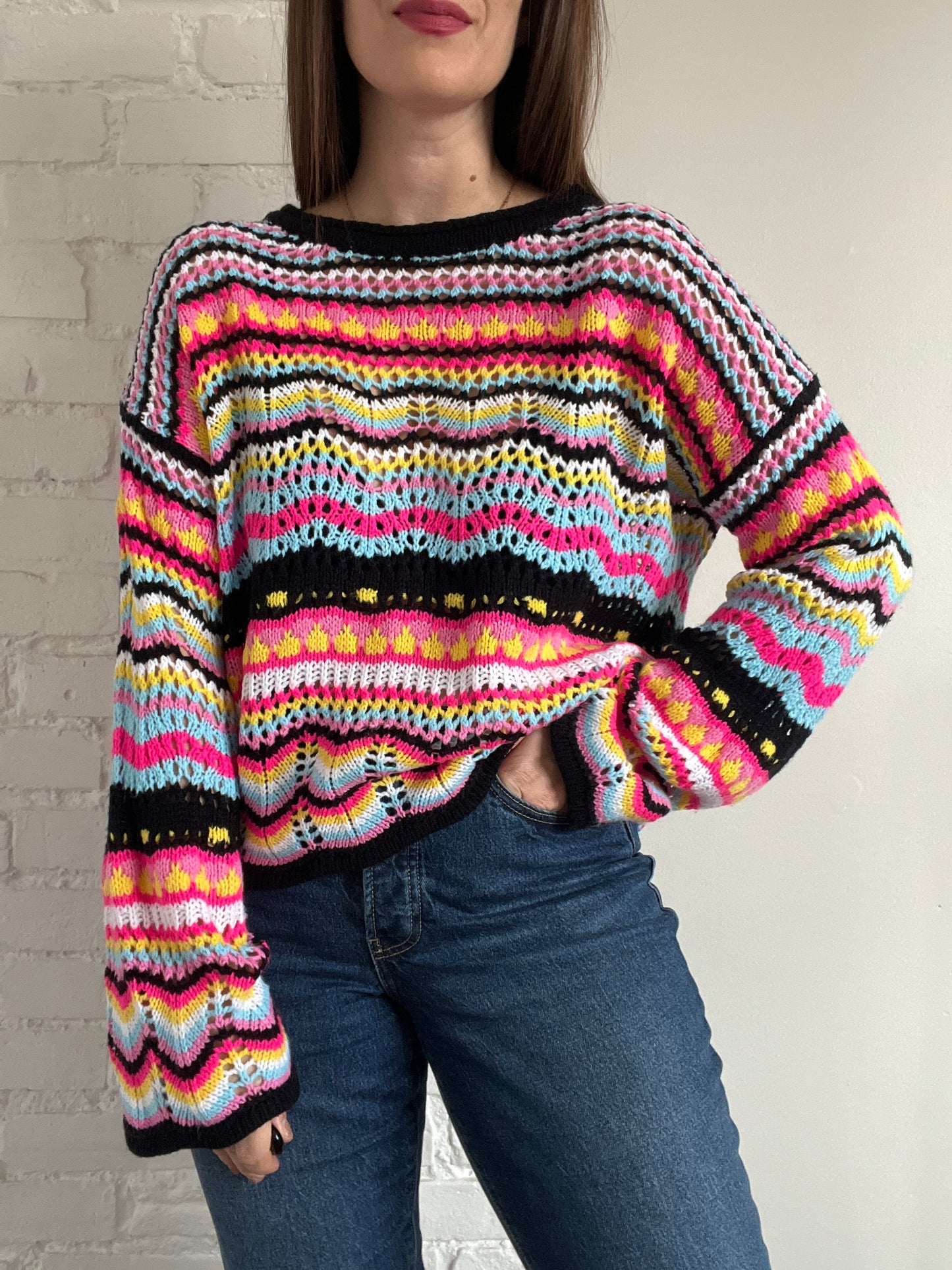 Loose Rainbow Knitted Sweater - M/L