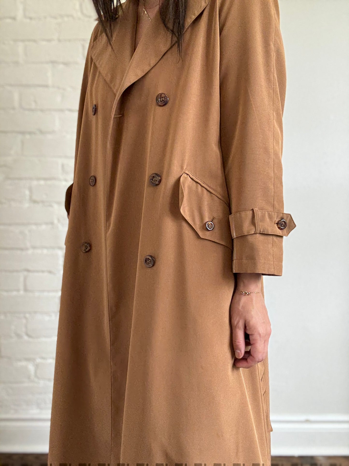 Detailed Camel Trench Coat - Size L