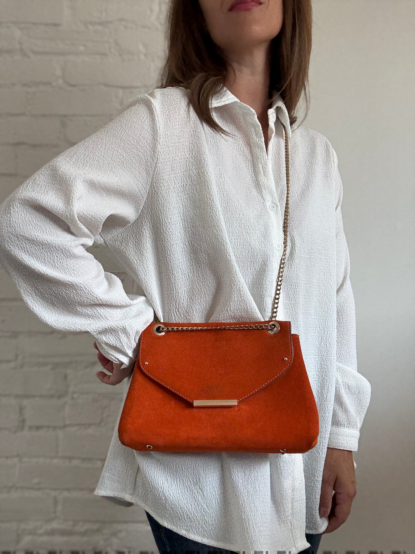 Orange Leather Suede Purse