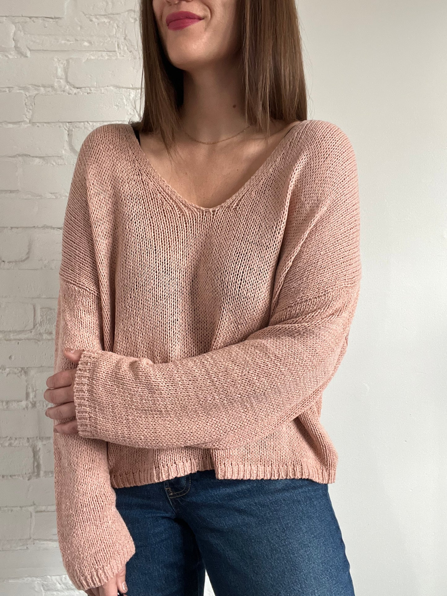 Cotton Blush Knit Sweater - L