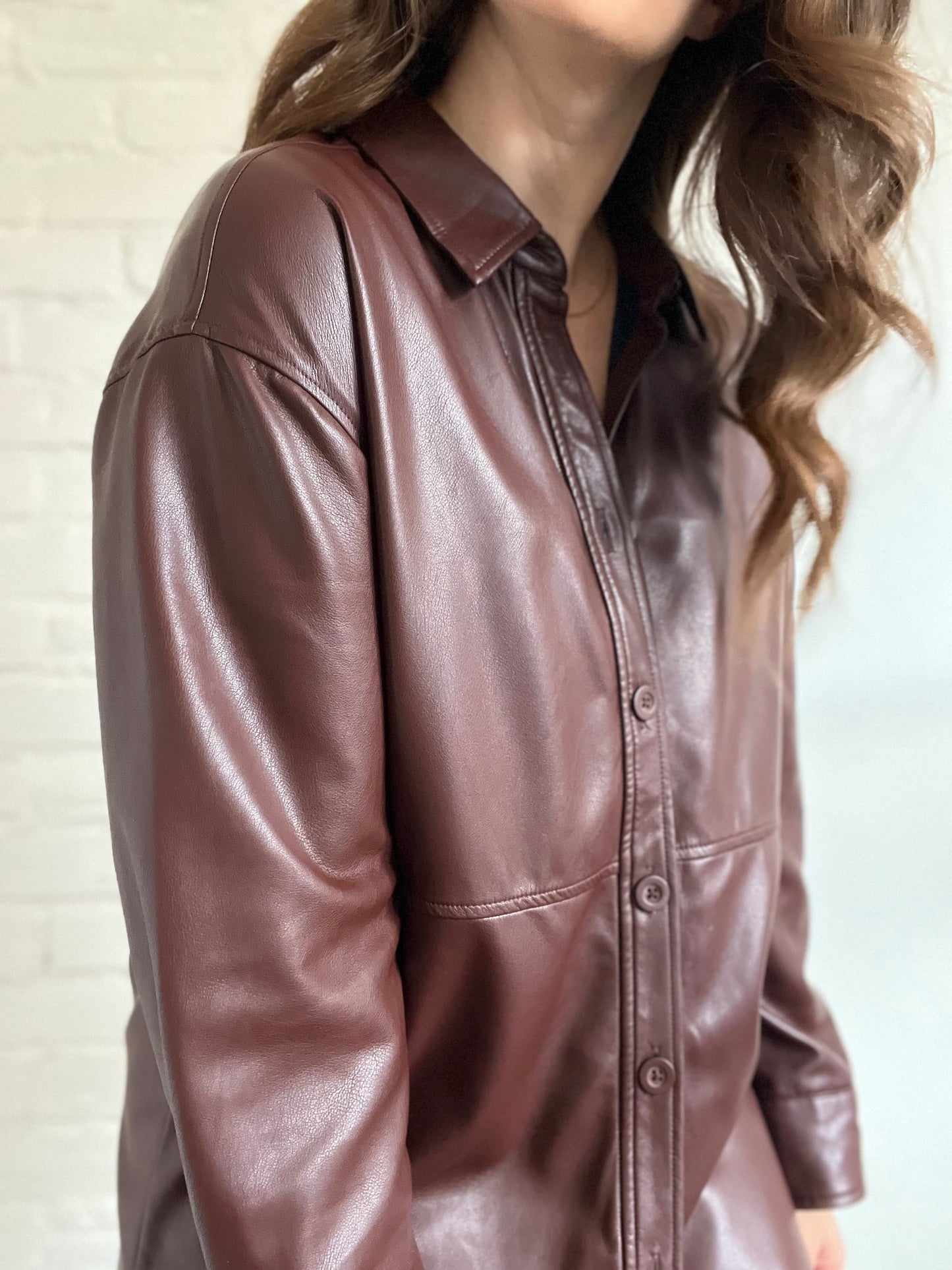 Faux-Leather Shirt Jacket - M