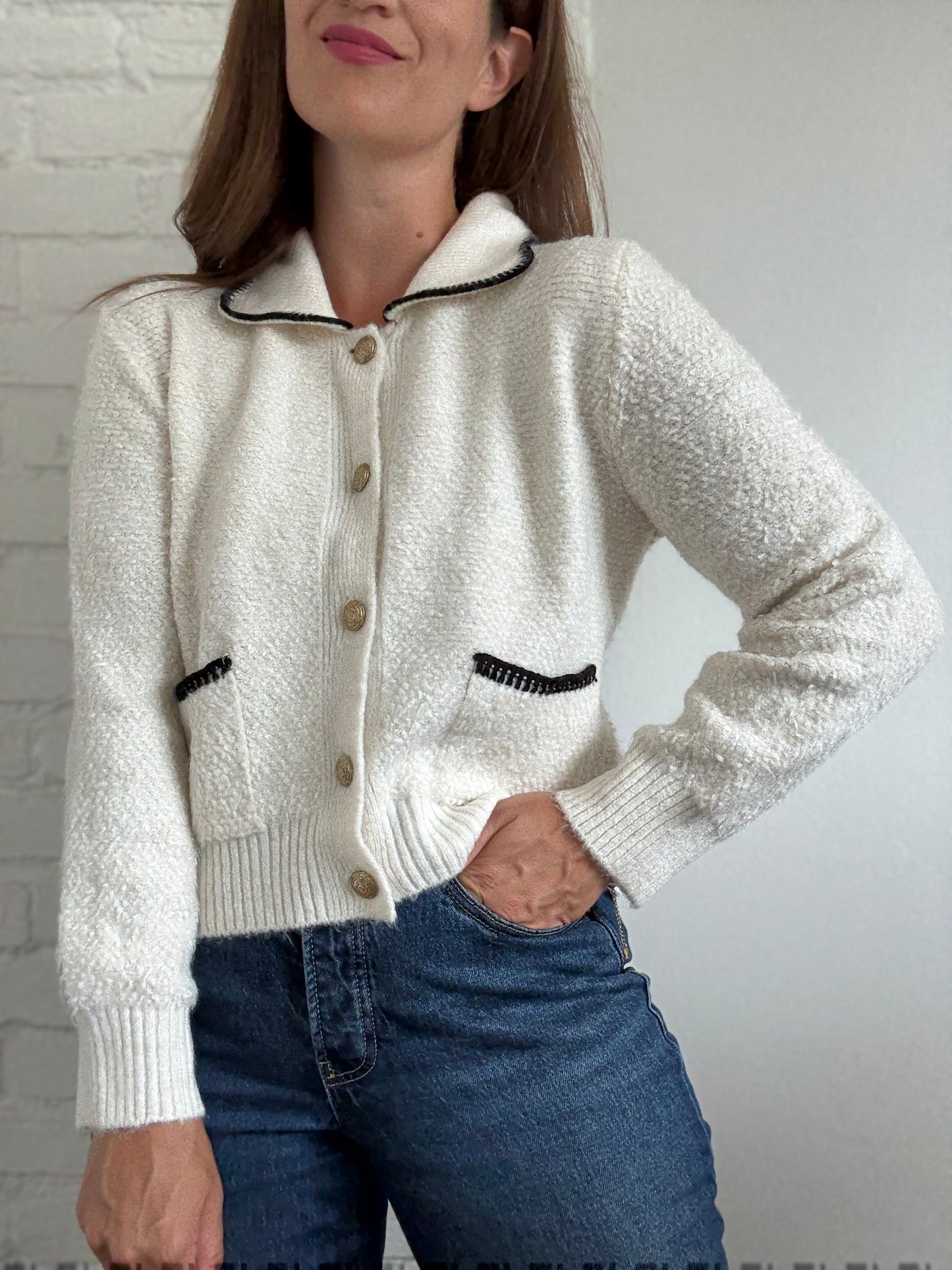 Mango Contrast Trims Sweater - Size L