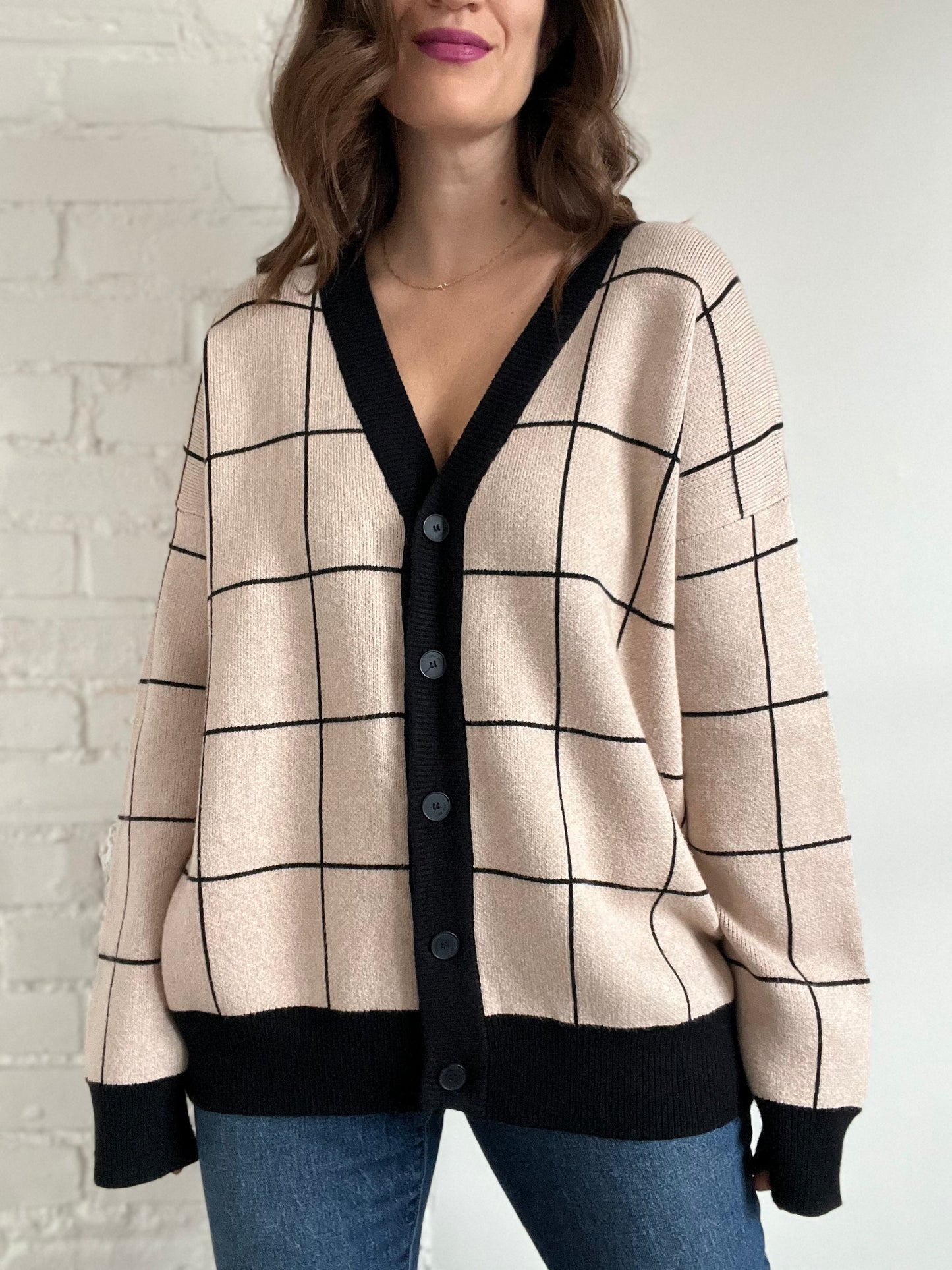 Oak + Fort Grid Cardigan - Sz. S (Oversized)
