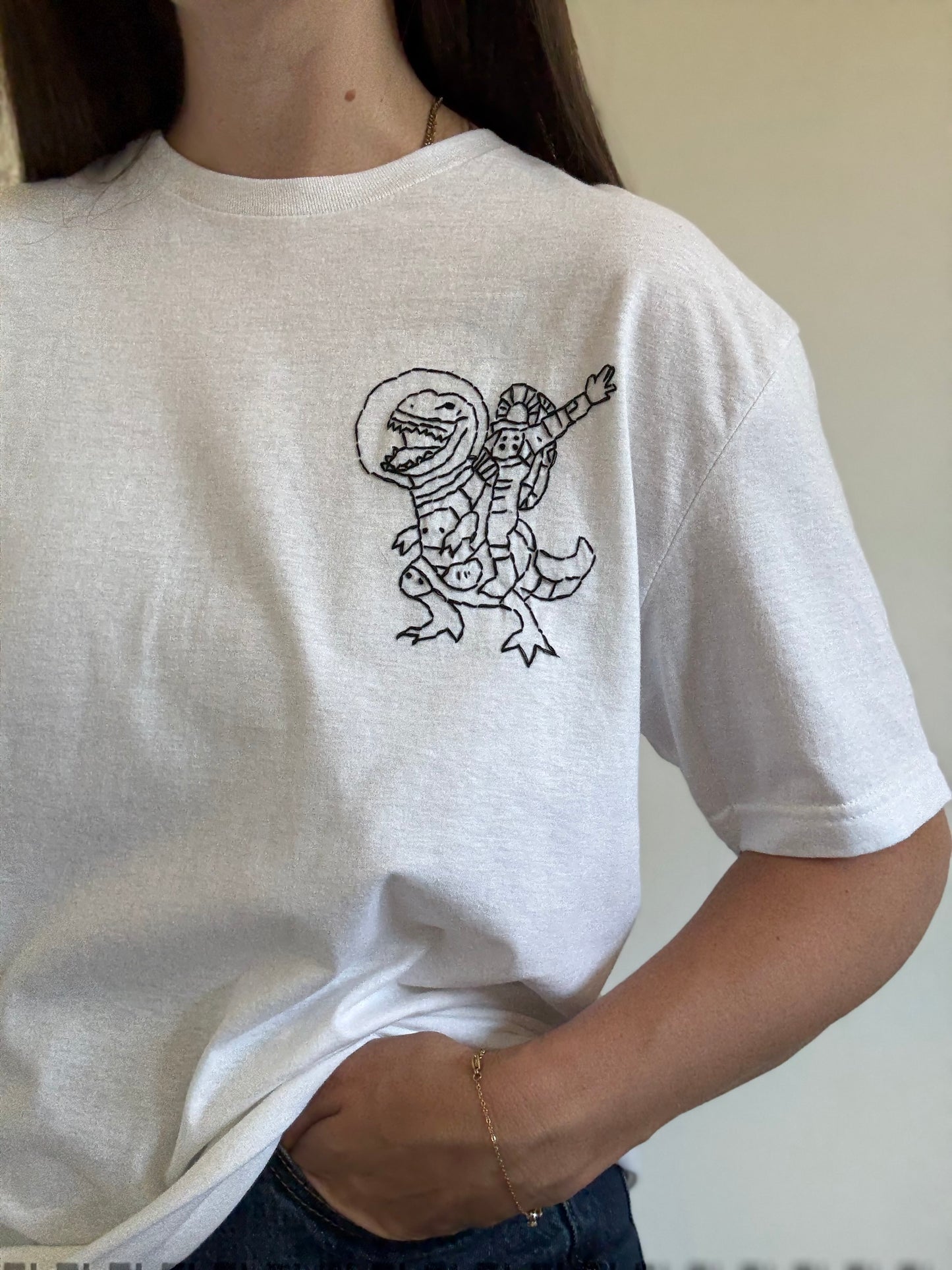 Astronaut Dinosaur Stitch T-Shirt - Size L (Unisex)