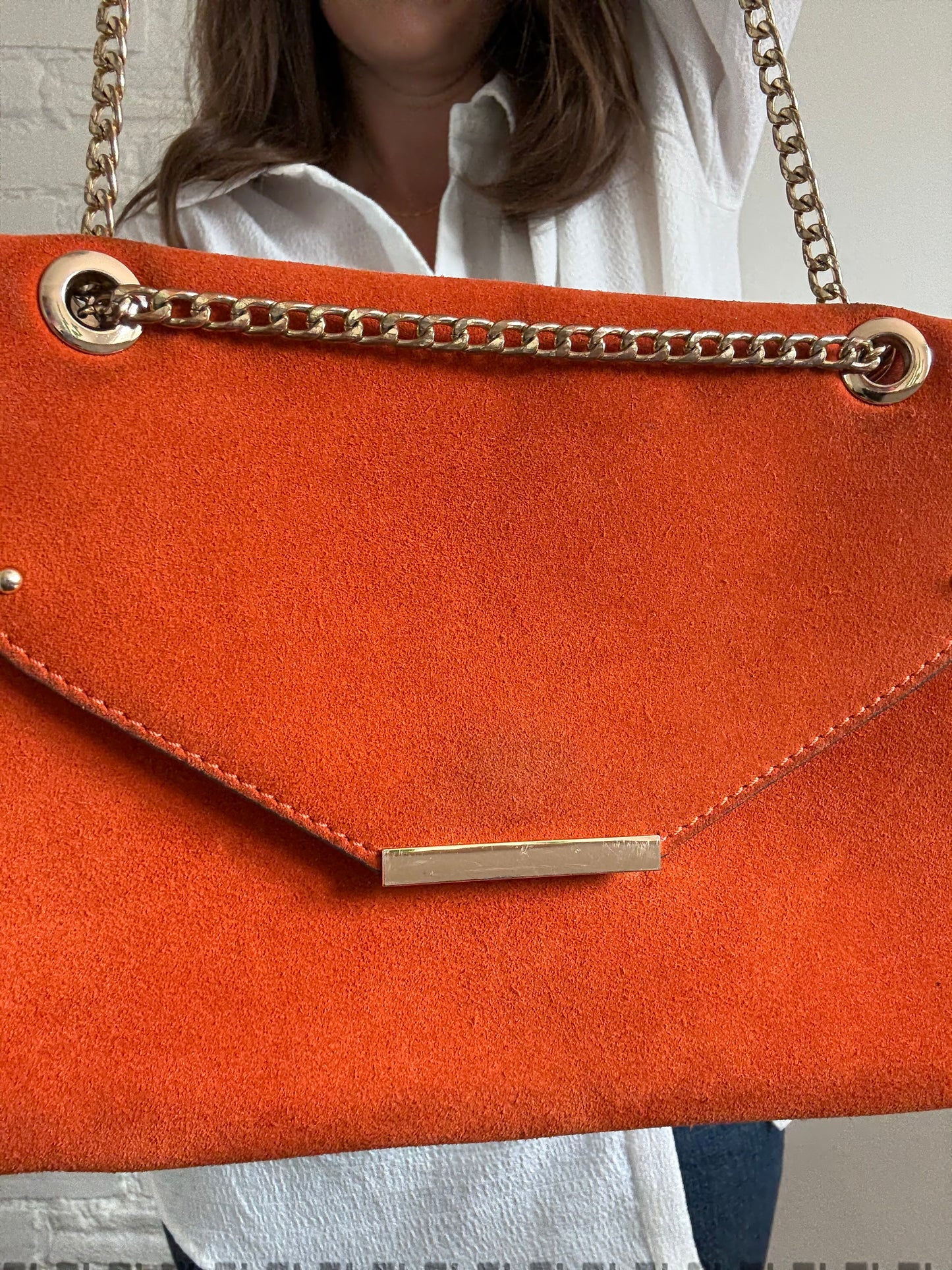 Orange Leather Suede Purse