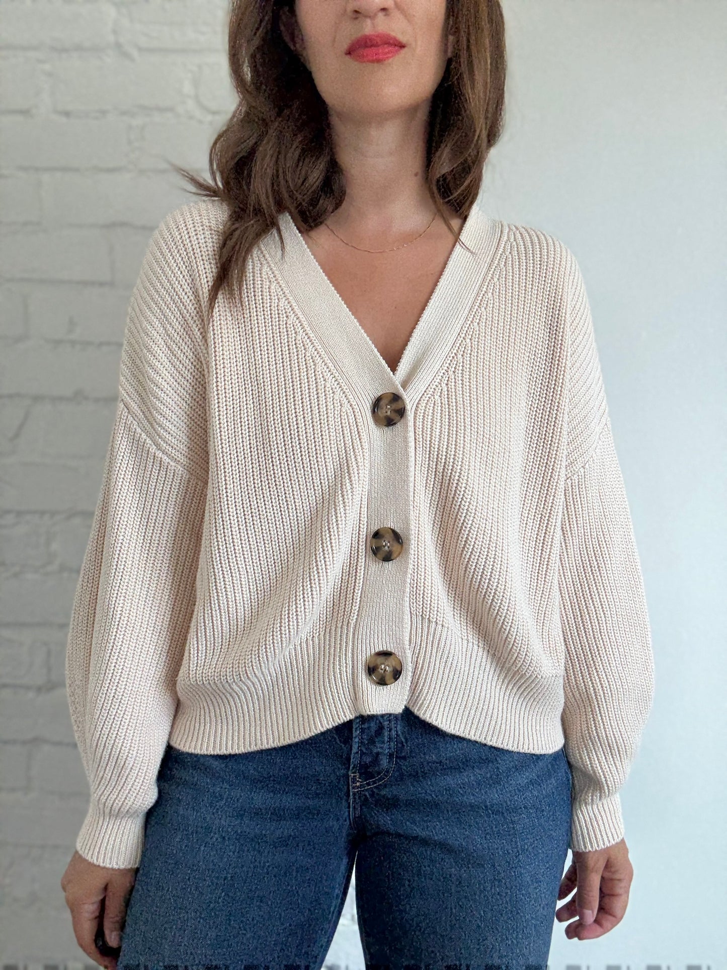 Relaxed Beige Knit Cardigan - Size M/L