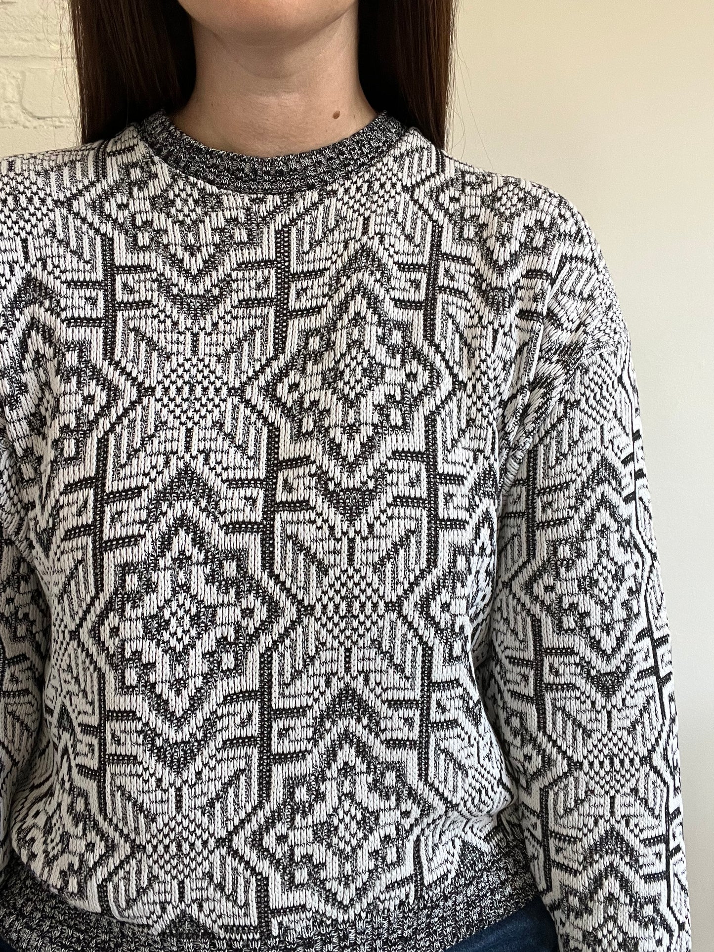 B&W Geometric Knit Sweater - S