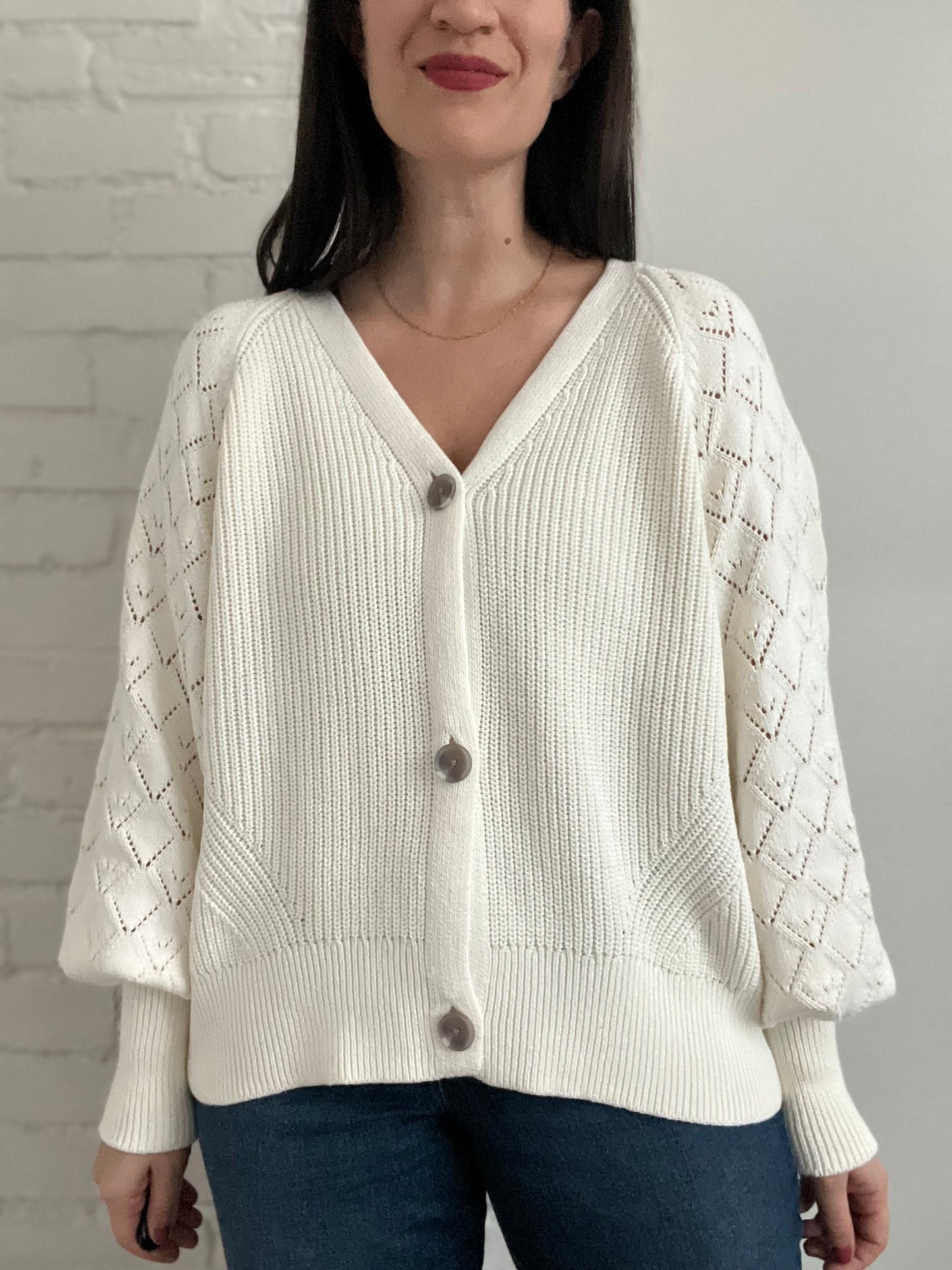 Cream Textured Knit Cardigan - XL