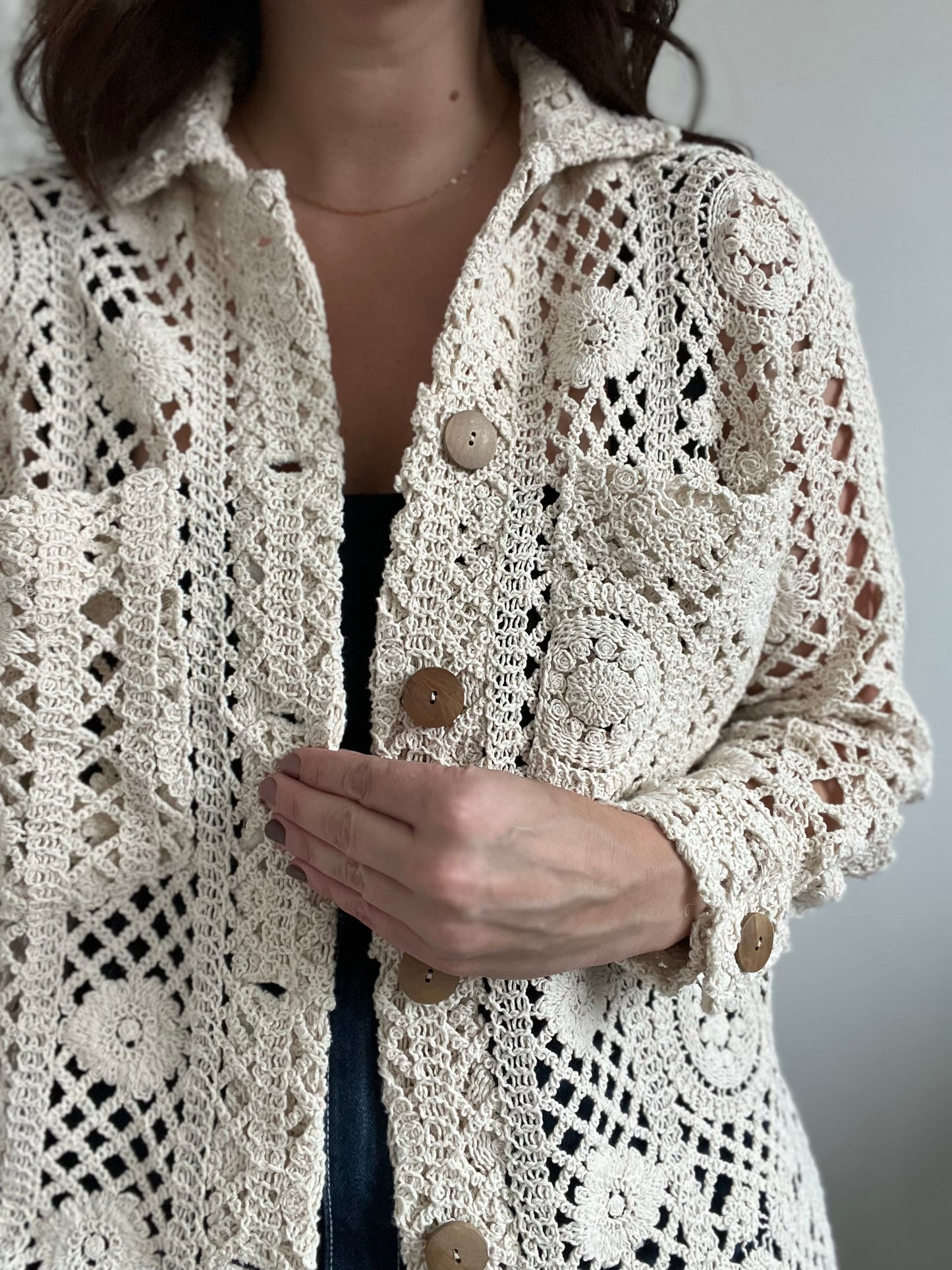 Crochet Knit Cardigan - Size S (Very Oversized)
