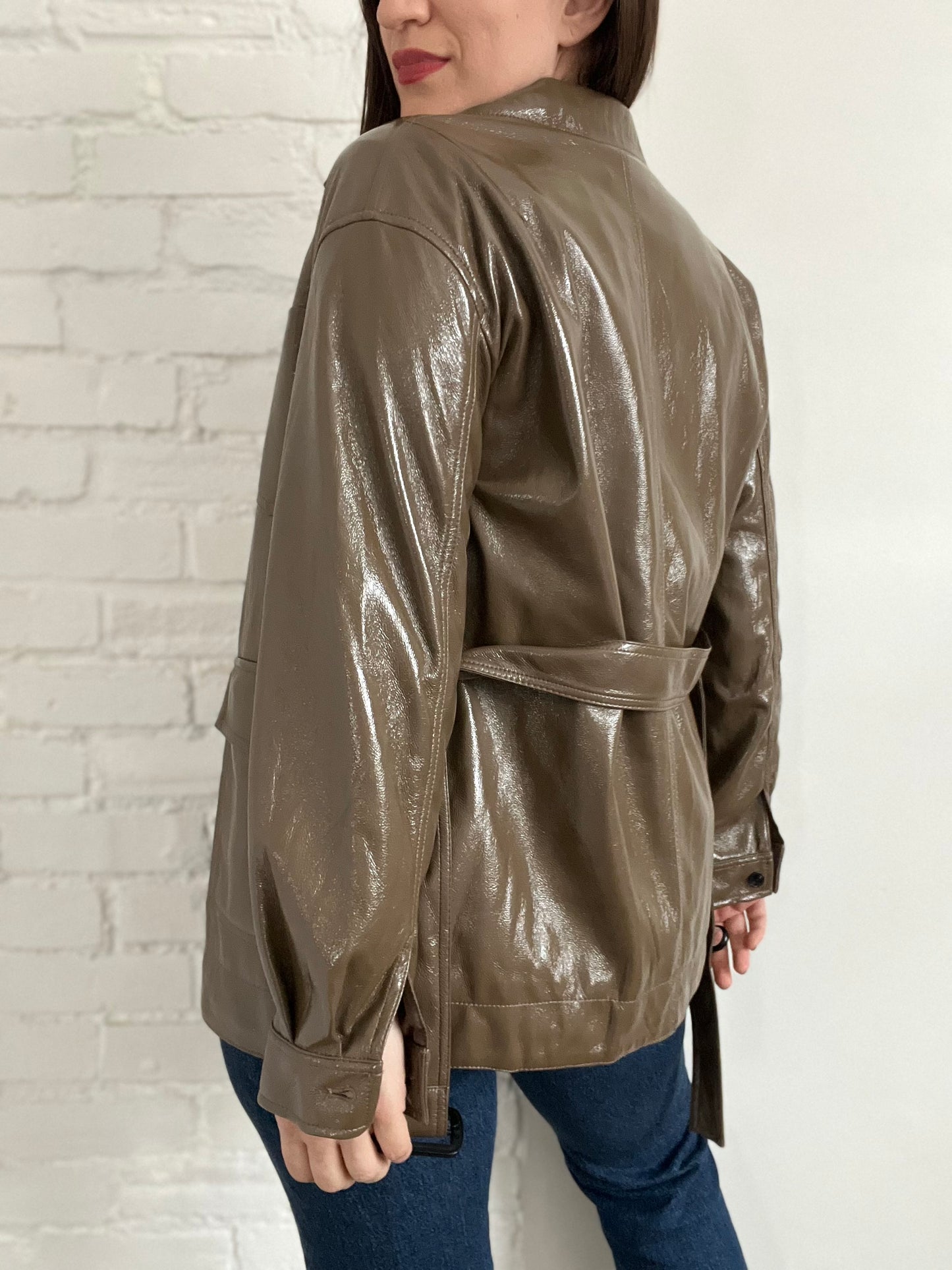 Faux Leather Tie Waist Jacket - S