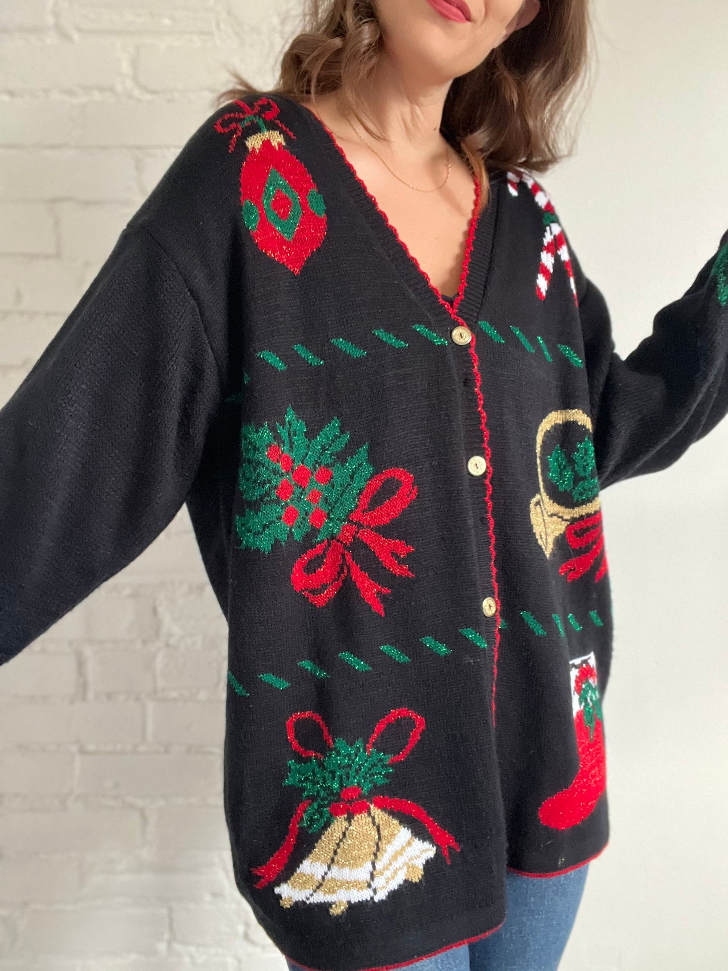 Long Festive Metallic Cardigan - 1X
