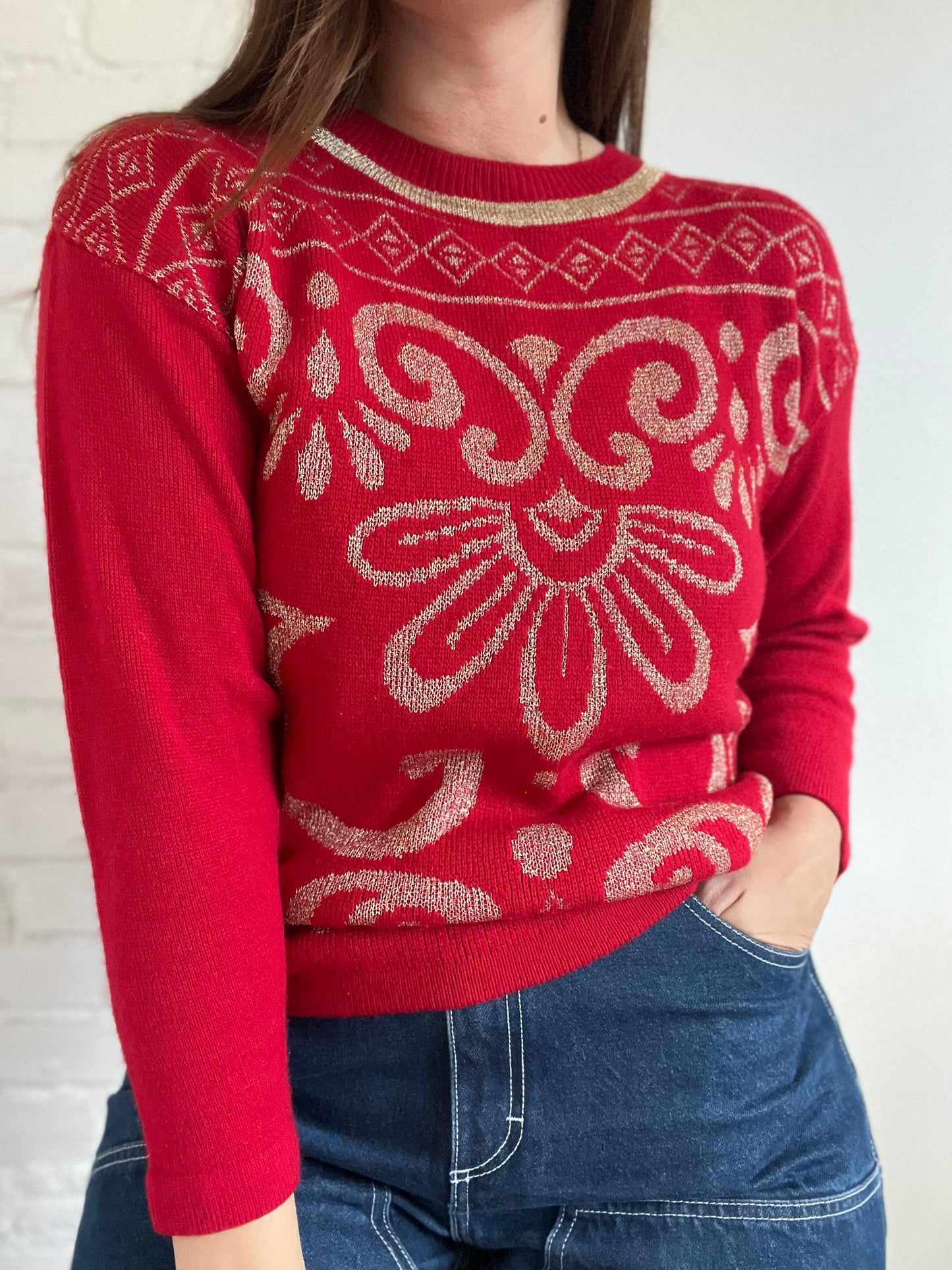 Red and Gold Metallic Sweater - M/L