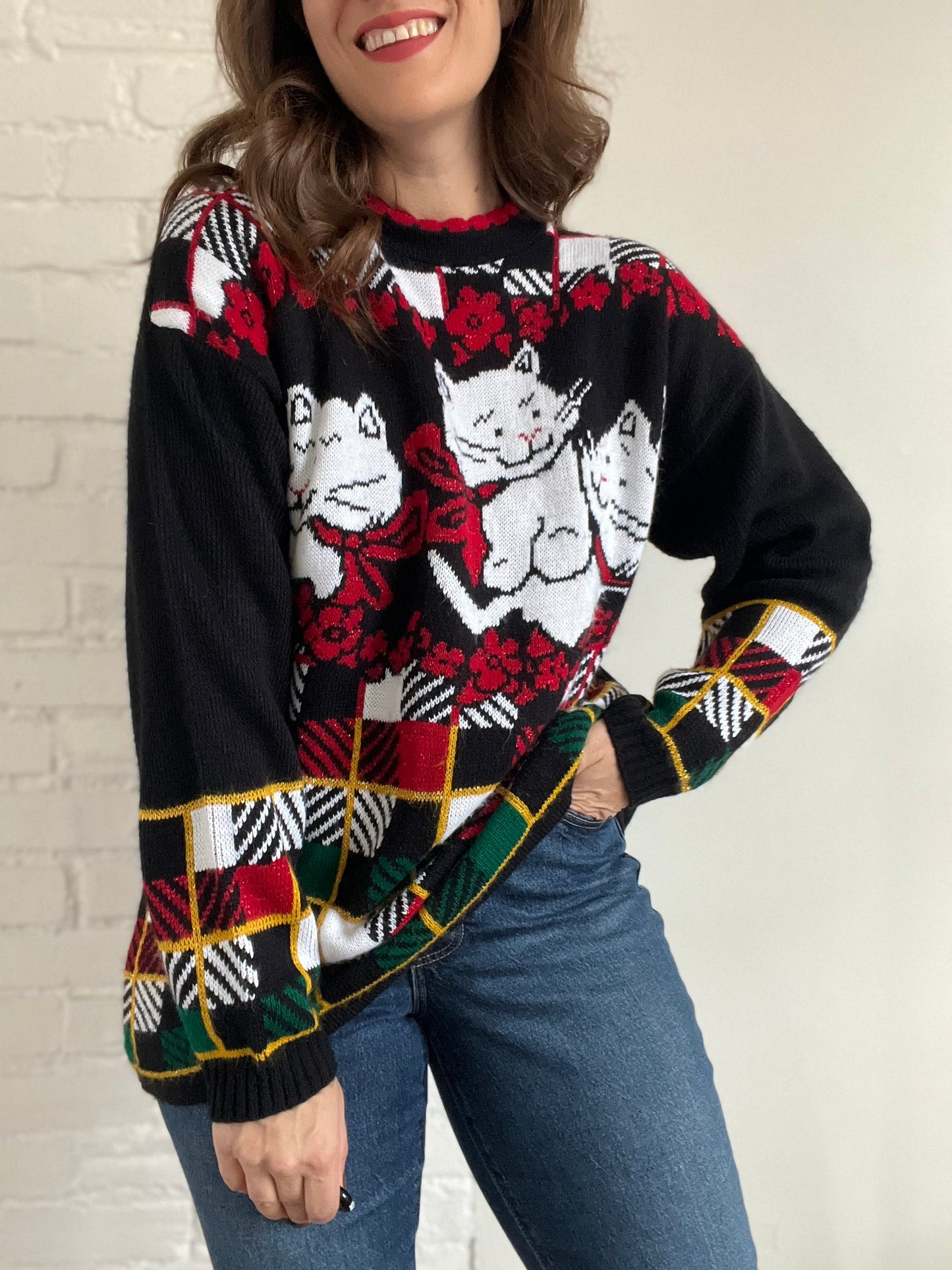 Cat Trio Christmas Sweater - L