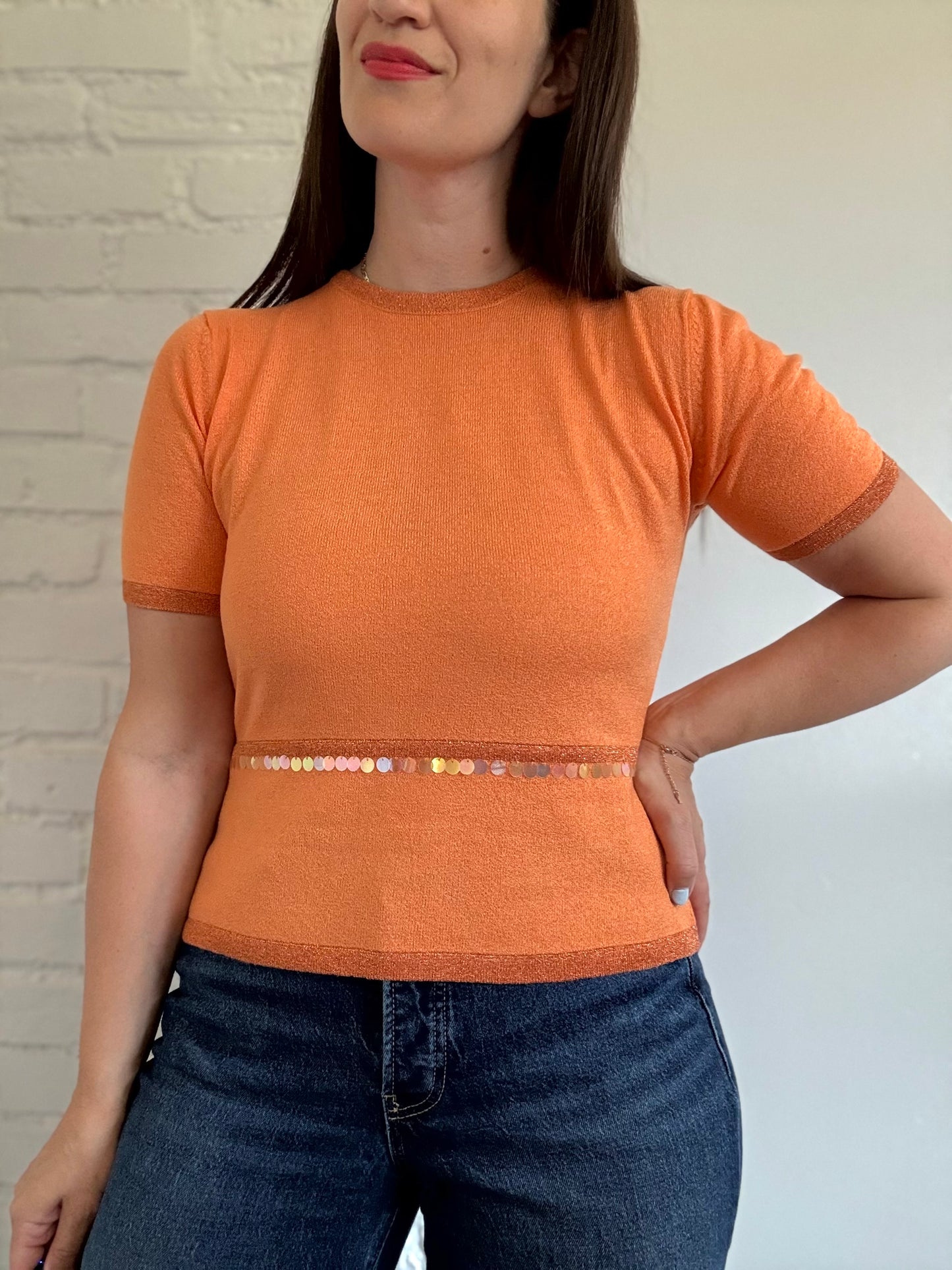 Orange Metallic Disco T-Shirt - Size M