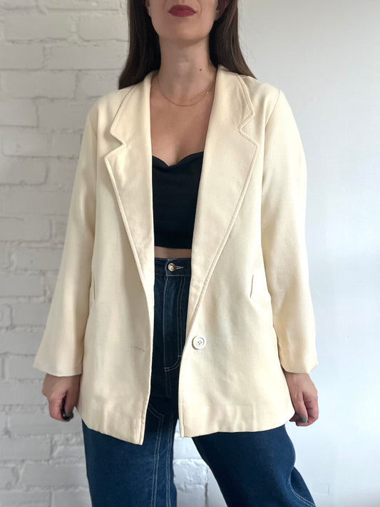 Cream Wool Blazer Jacket - Size L