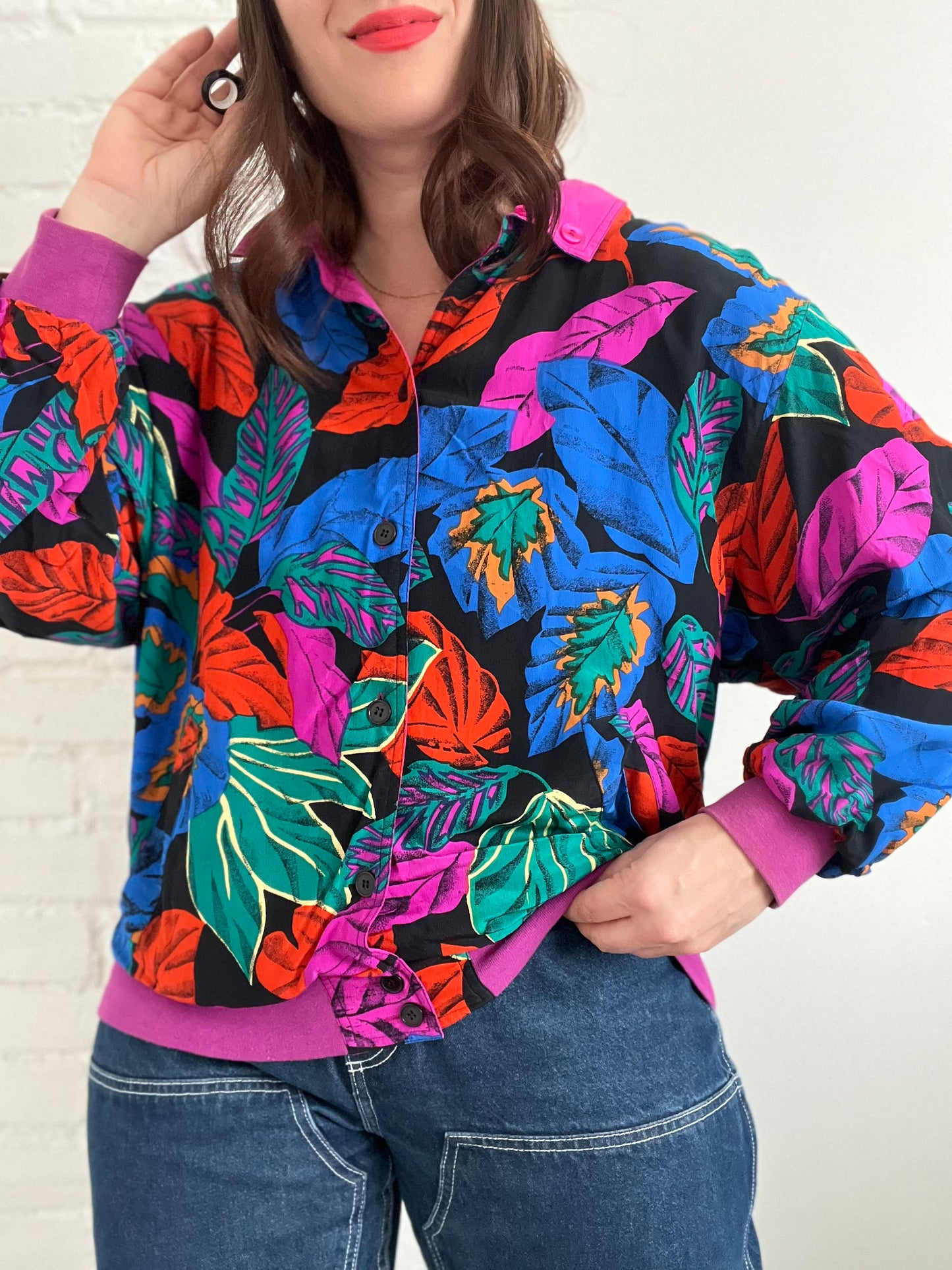 Double-Sided Silk Leaves Bomber - Size L/XL